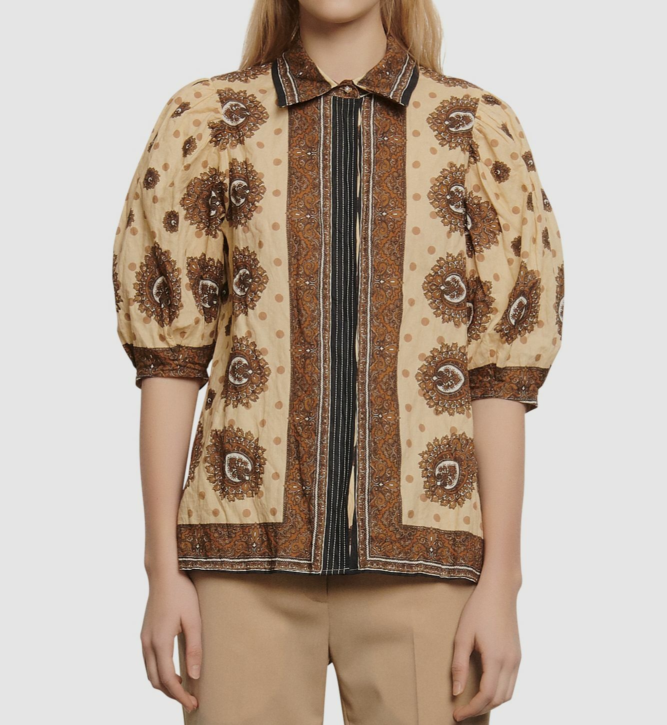 $594 Sandro Paris Women’s Beige Short-Sleeve Button-Down Blouse Top US Size S/1
