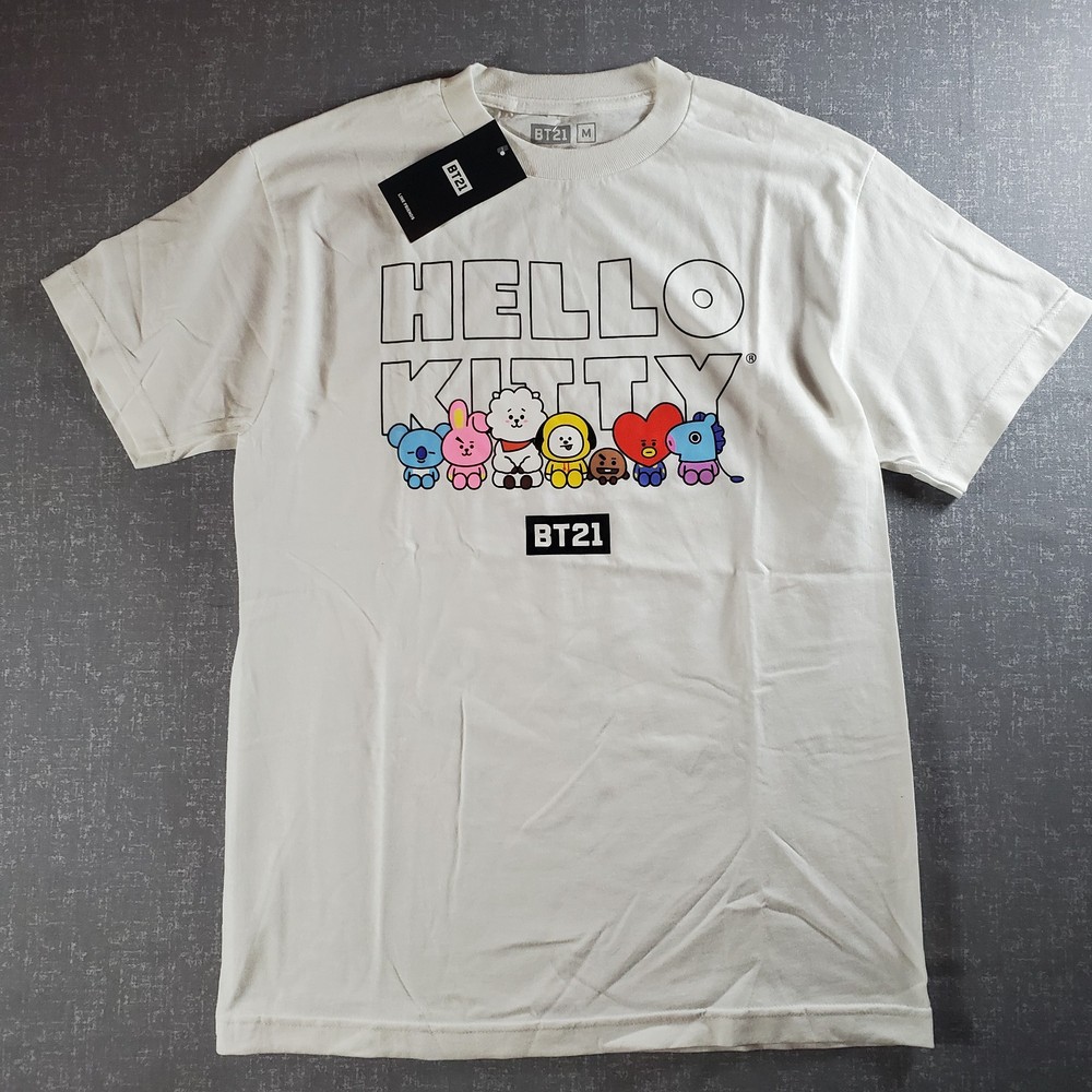 NWT BT21 BTS Hello Kitty Line Friends white graphic tee shirt Bangtan boys merch