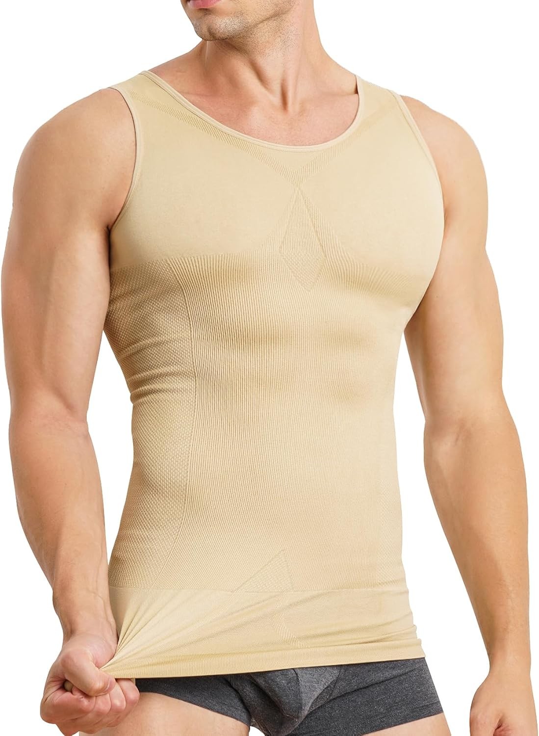 Mens Compression Shirt Body Shaper Slimming Waist Trainer Tank Top Tummy Control