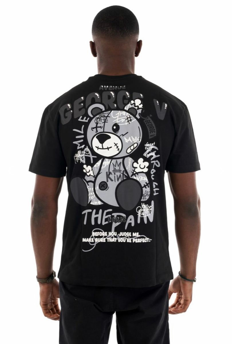 George Avenue V Paris Men Short Sleeves Fashion Black T-shirt Silver Teddy bear gallery