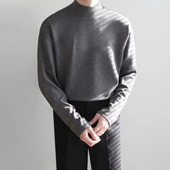 Men Long Sleeved Tee Thin T-Shirt Half Turtleneck Loose Crewneck Top