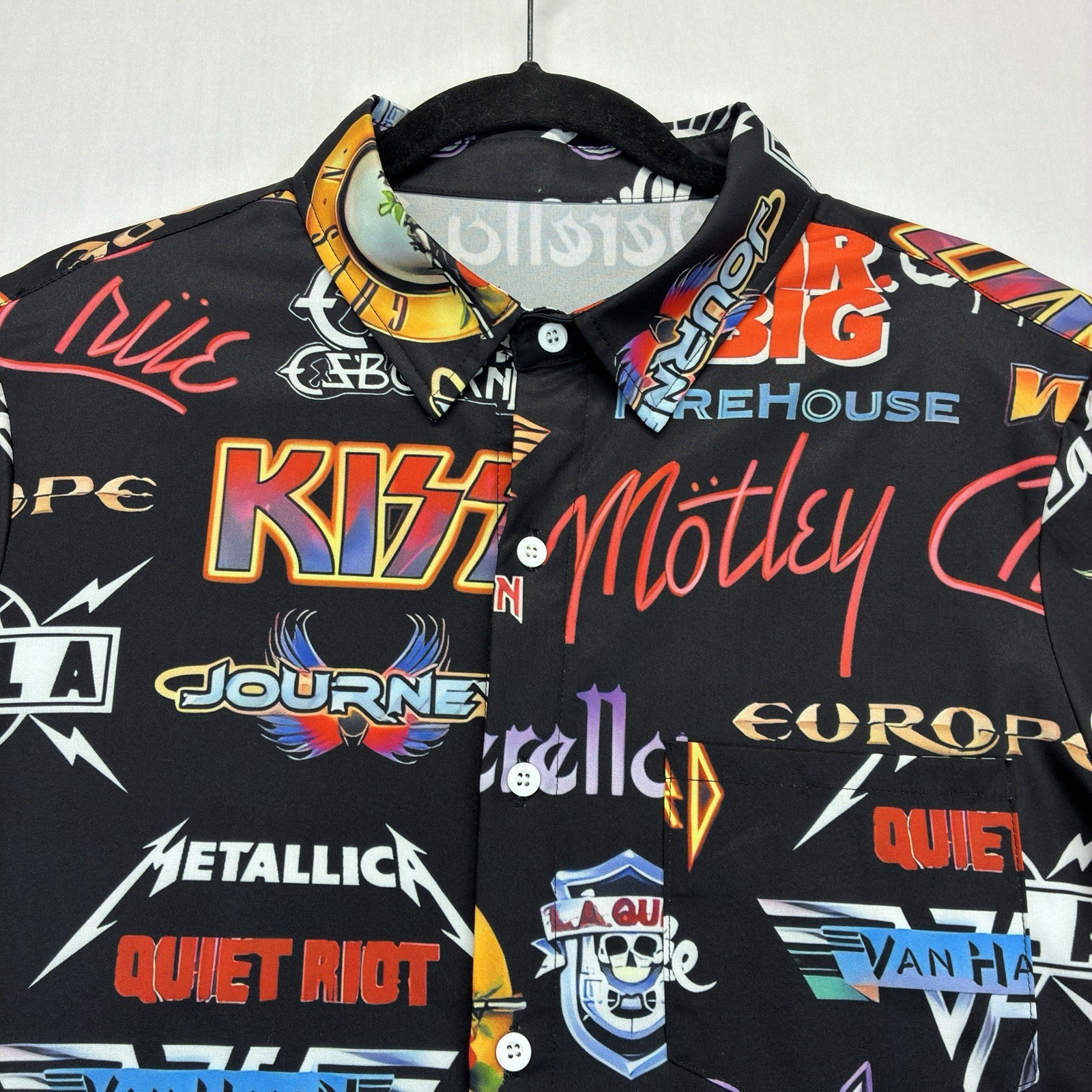 Rock Band Logo Button Up Shirt Men’s Small Black Graphic Short Sleeve gallery