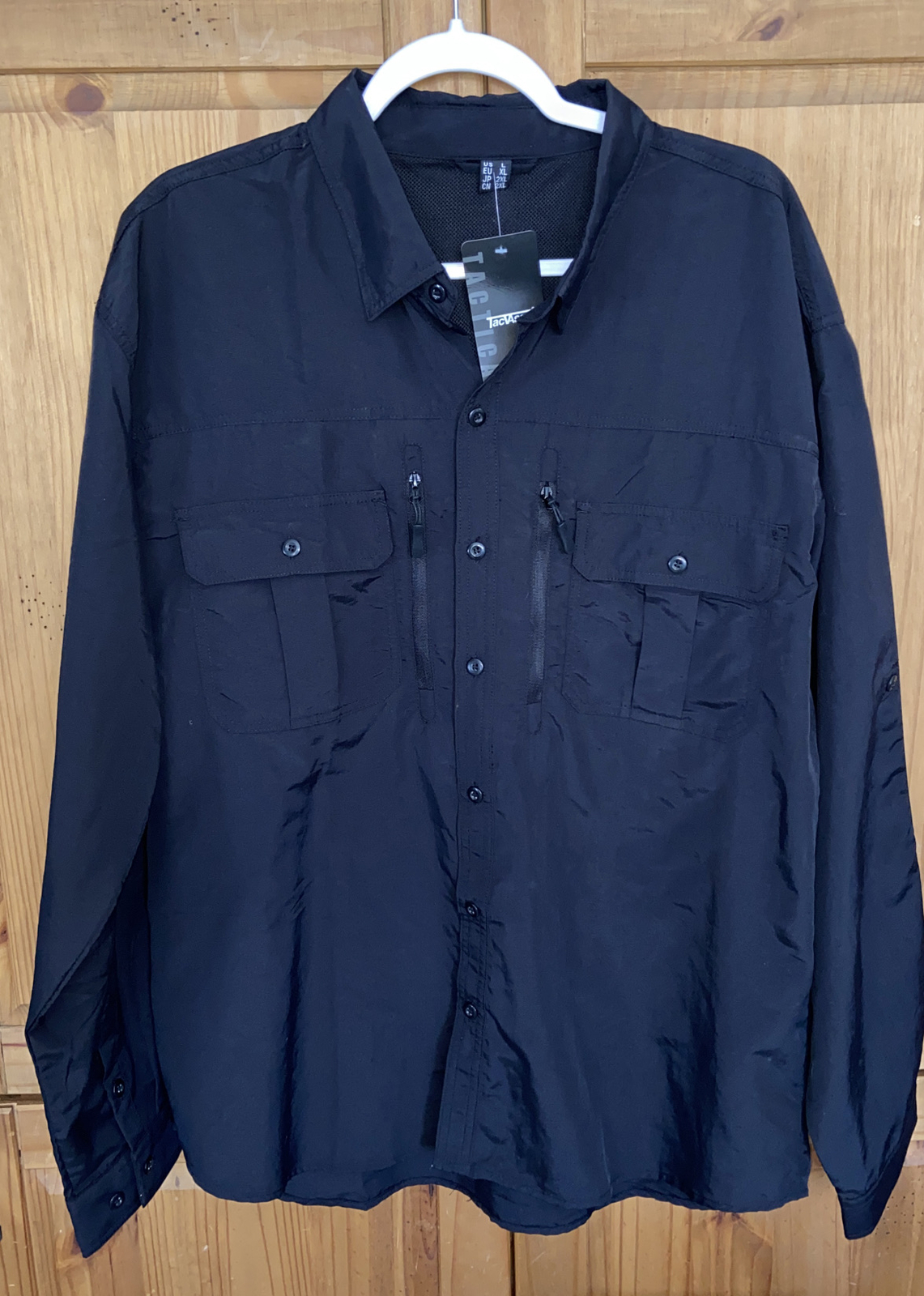 TACVASEN Men Large Black Tactical Shirt Quick Dry Breathable Long Sleeve New
