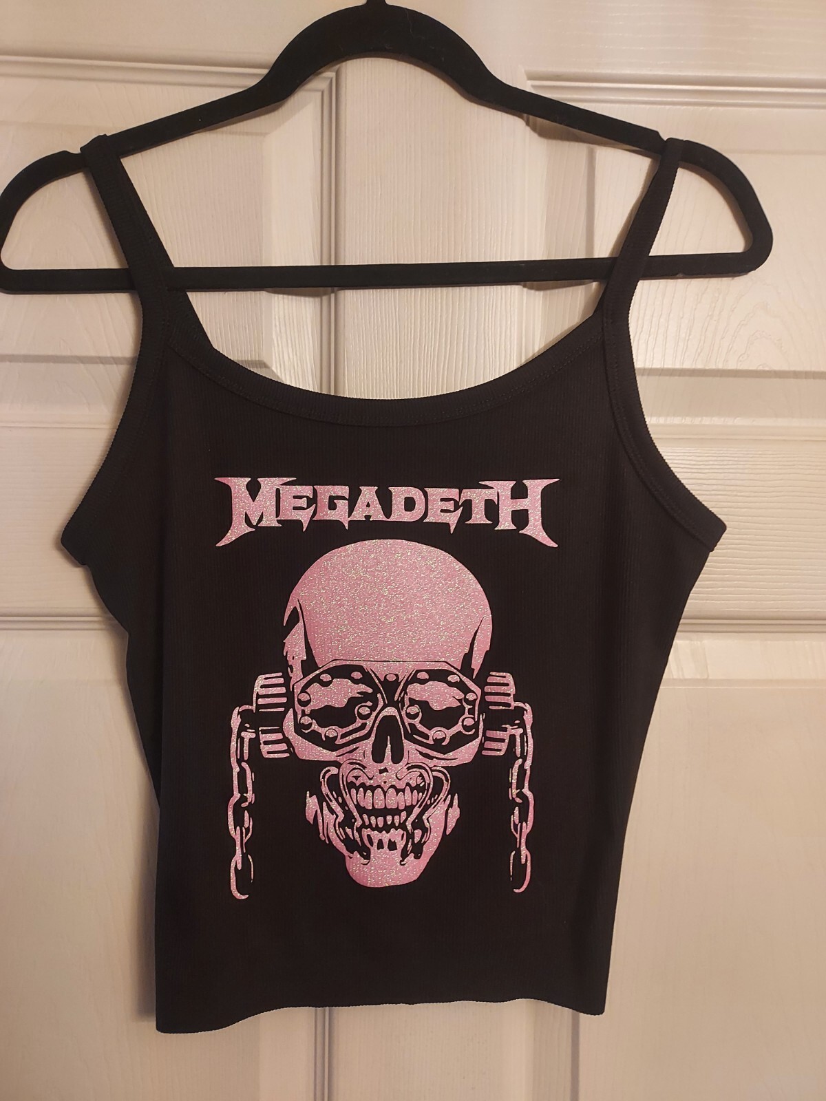 Megadeth crop top Megadeth tank top ribbed hand cropped Shirt Pink Glitter gallery