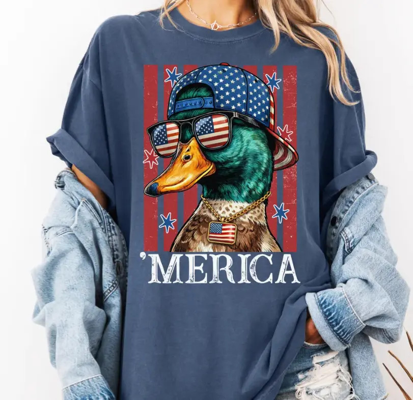Merica Duck Shirt, Funny Patriotic Mallard Tee, Retro USA Flag T-Shirt gallery