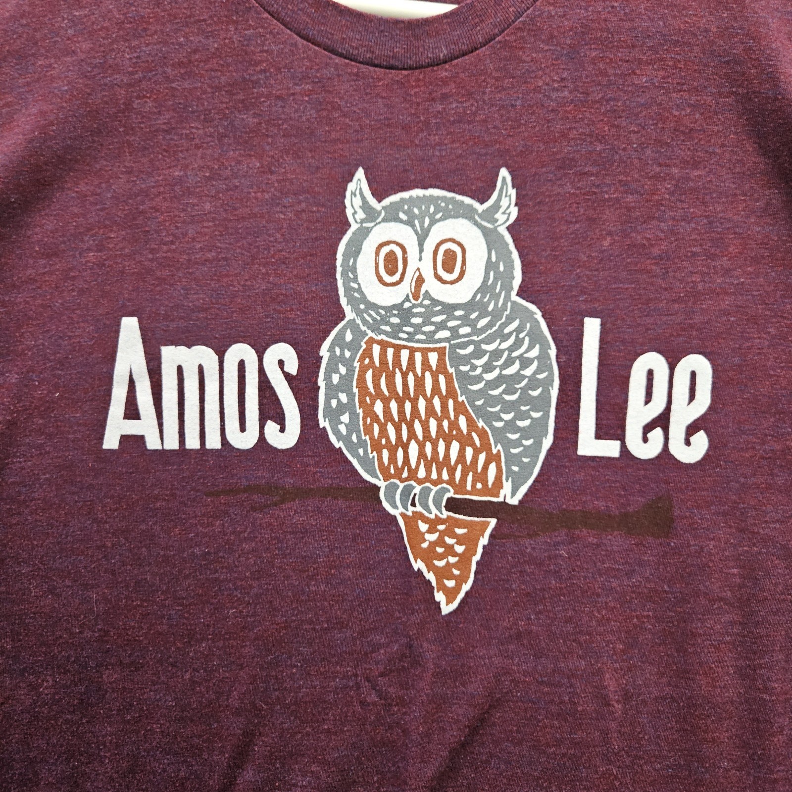 Amos Lee Music T Shirt Medium American Apparel Owl Maroon Cotton Blend Americana gallery