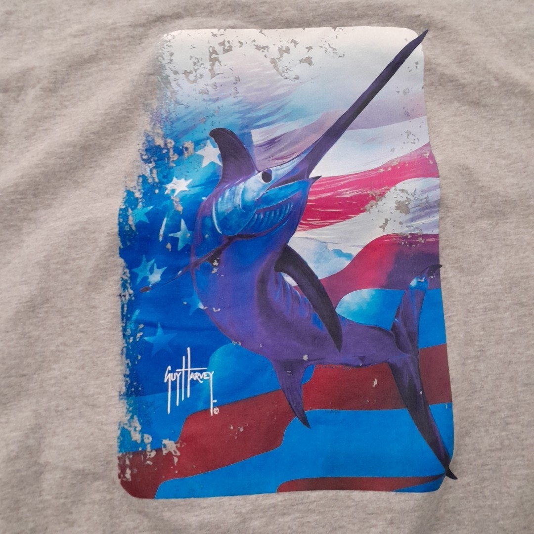 Guy Harvey T Shirt Mens Large Gray Marlin Flag Graphic Fishing Outdoors Beach gallery