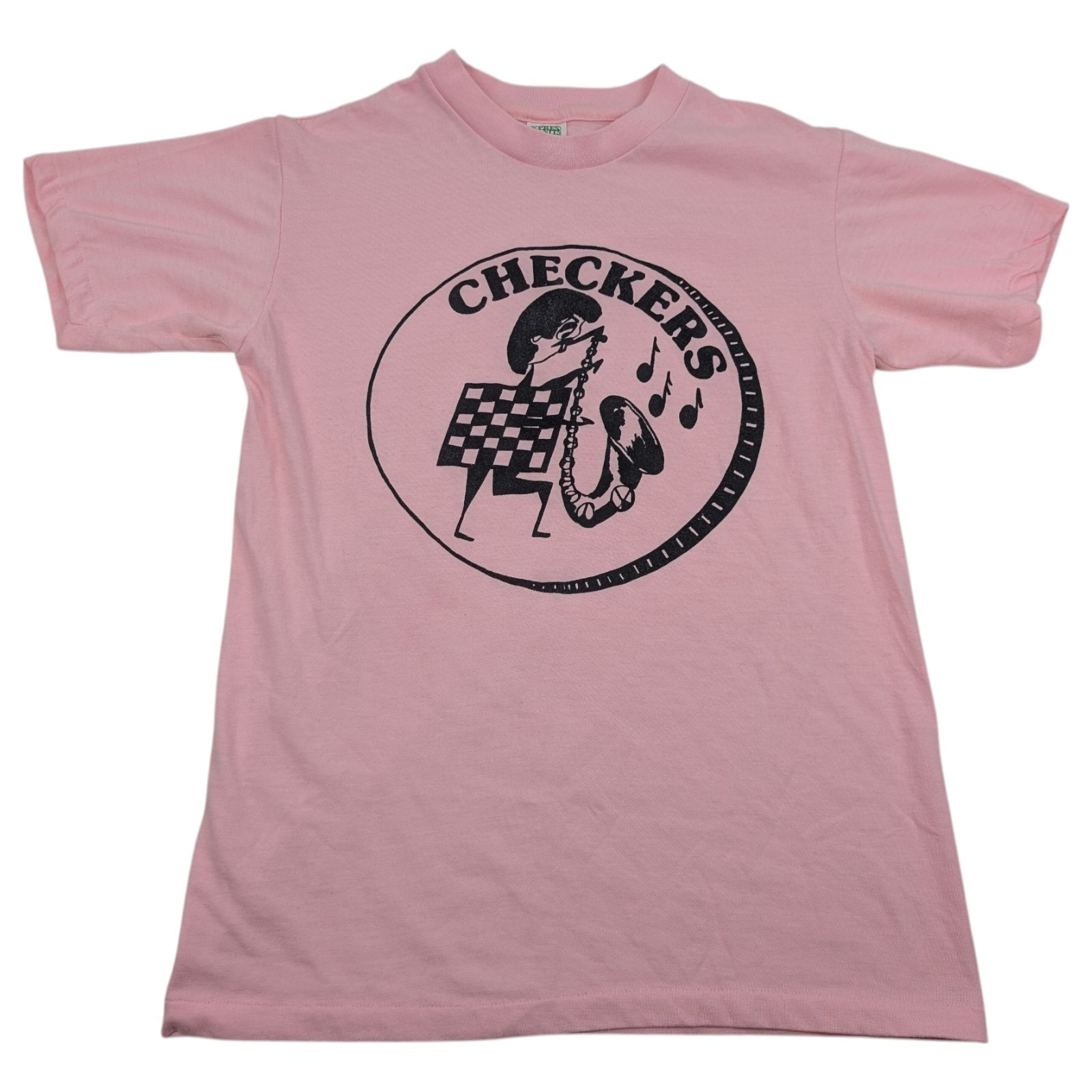 Vtg 80s Checkers Saxophone Pink Shirt Size M single stitch USA gallery