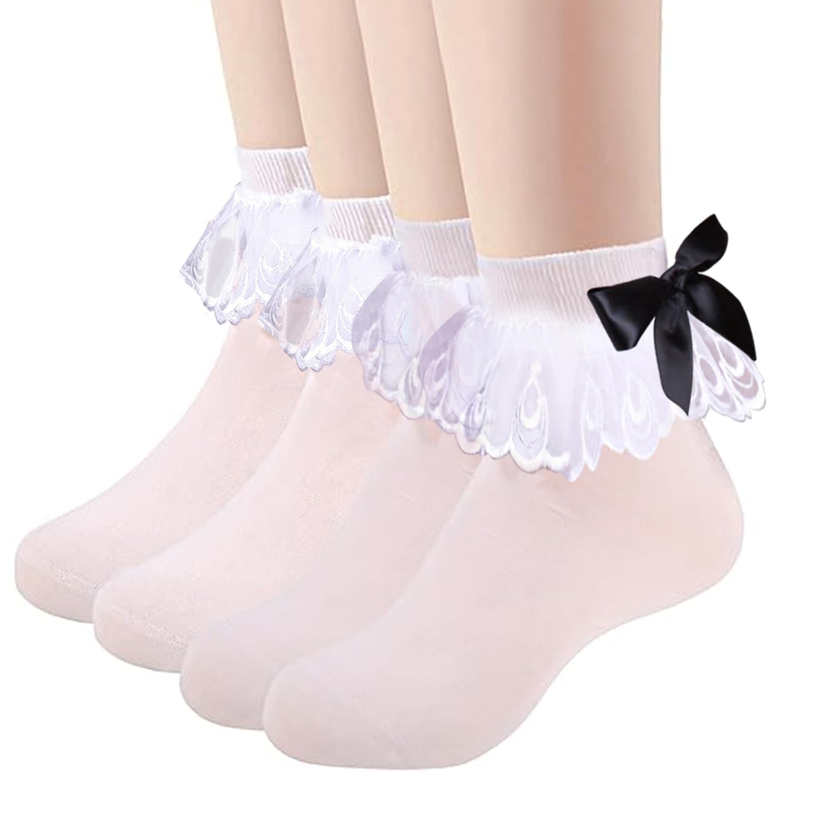 Womens White Ruffle Socks with Bow Ankle Lace Trim Frilly Socks Summer gallery