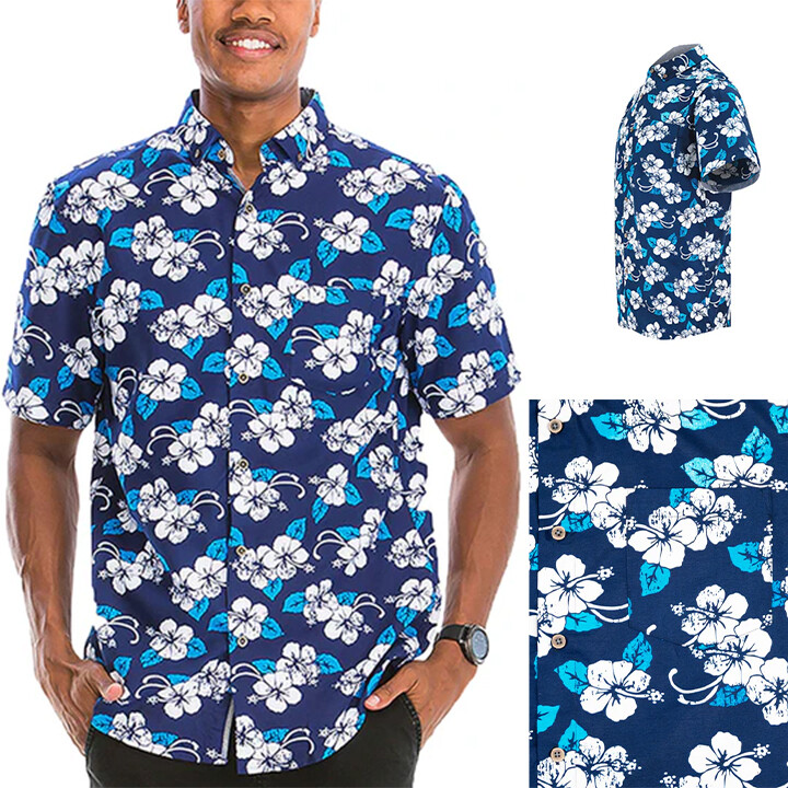 WEIV Men's Casual Floral Print Button Down Regular Fit Short Sleeve Shirt WS7007 gallery