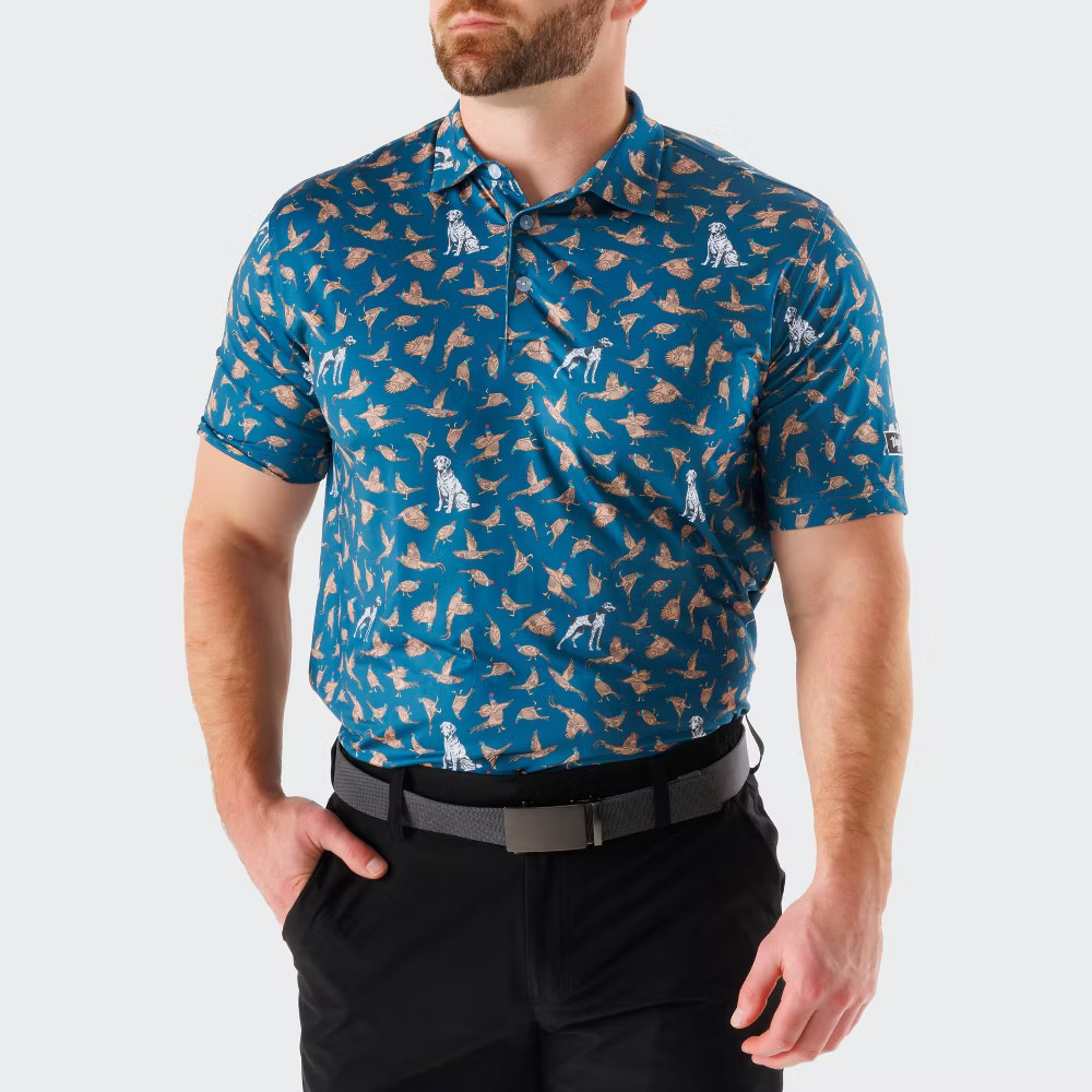 Waggle Men Bird Dog Polo T-Shirt - Teal Green XL gallery