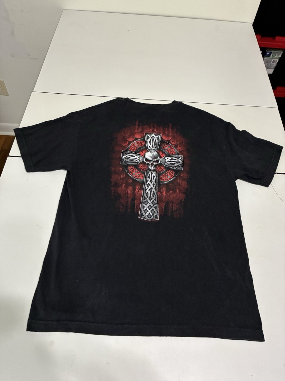 Hot Leather Celtic Cross T Shirt Large Black Gothic Biker West Coast Chopper VTG gallery