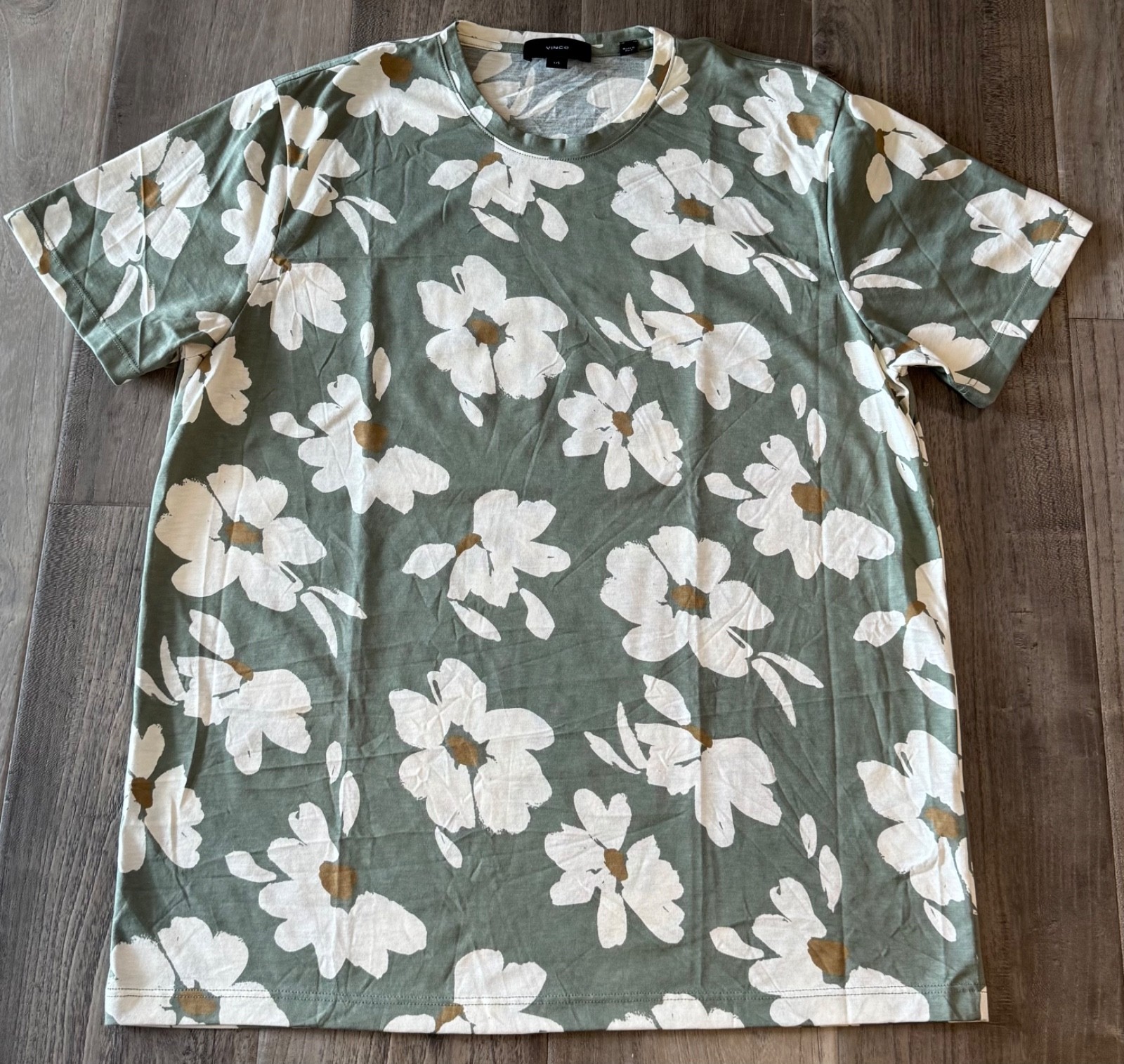 Vince Men's Short Sleeve Tee Floral Print Green 100% Pima Cotton Sz L NWOT gallery