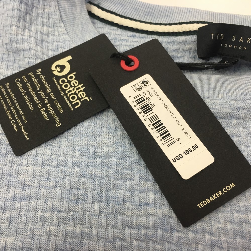 Ted Baker Men's Textured Short Sleeve T-Shirt Size 5 XL Regular Blue Stretch NWT gallery