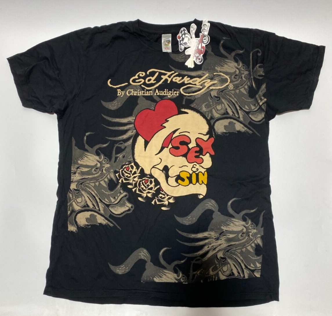 Authentic New Vintage Men’s Ed Hardy T-shirt Sex/Sin Black Size: S or 2XL