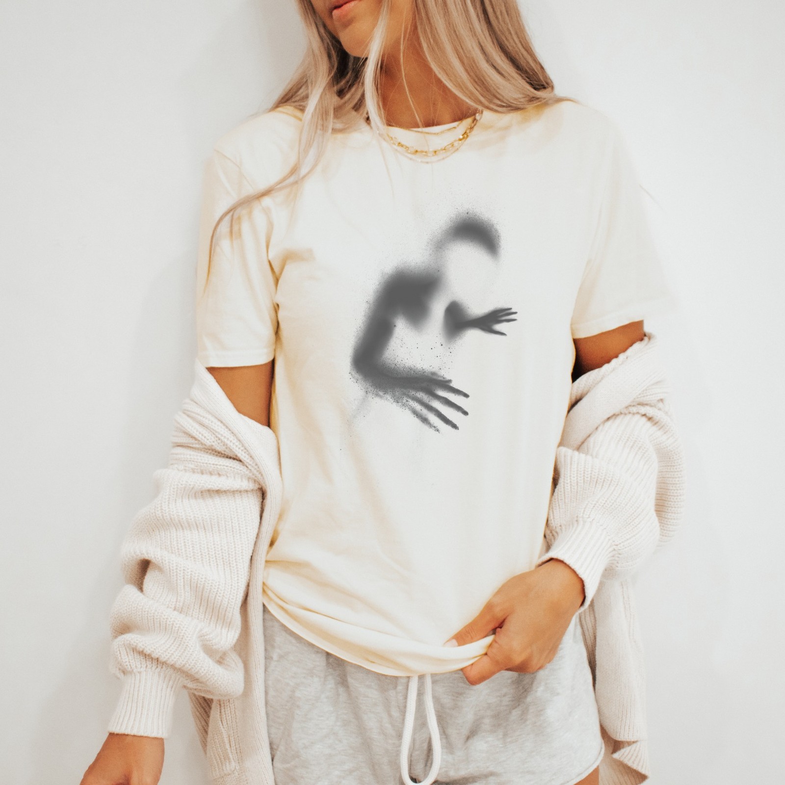 Abstract Powder Figure Graphic Tee Artistic Monochrome Design gallery