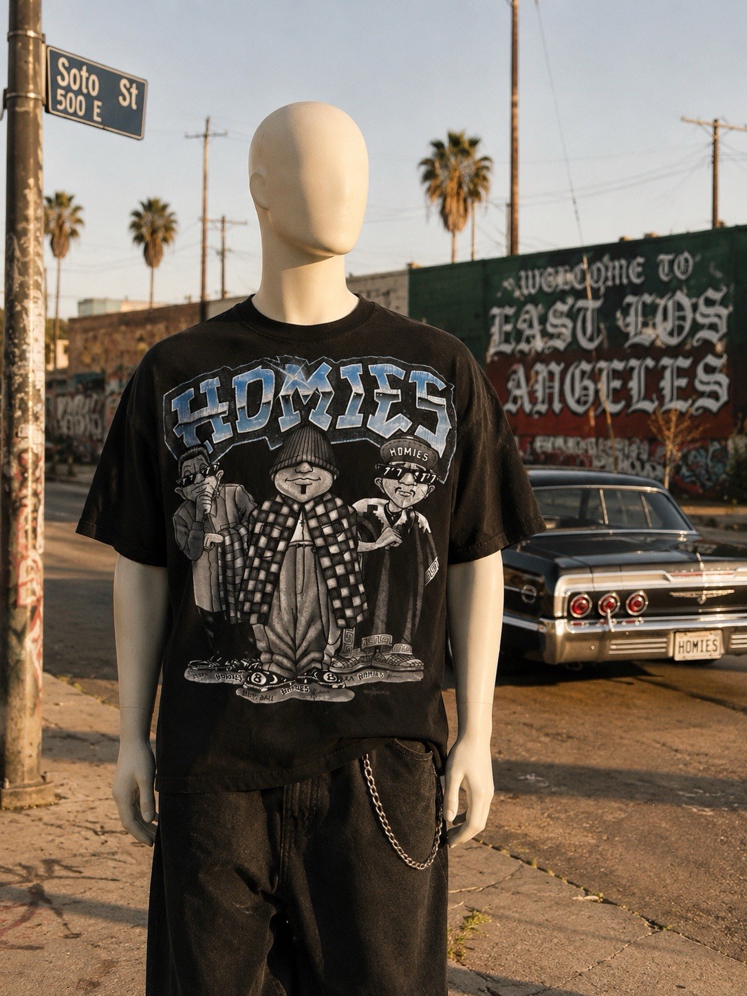 Vintage Homies Shirt Mens MEDIUM Black Skate Gonzales Mexico Art Chicano Y2K