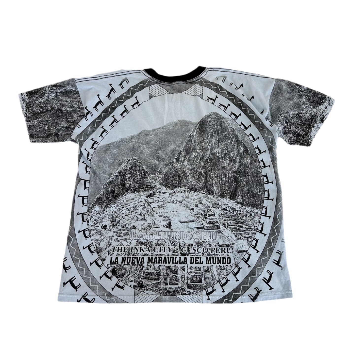 Vintage Blue All Over Print Machu Picchu Peru Nature Graphic T-shirt Large gallery