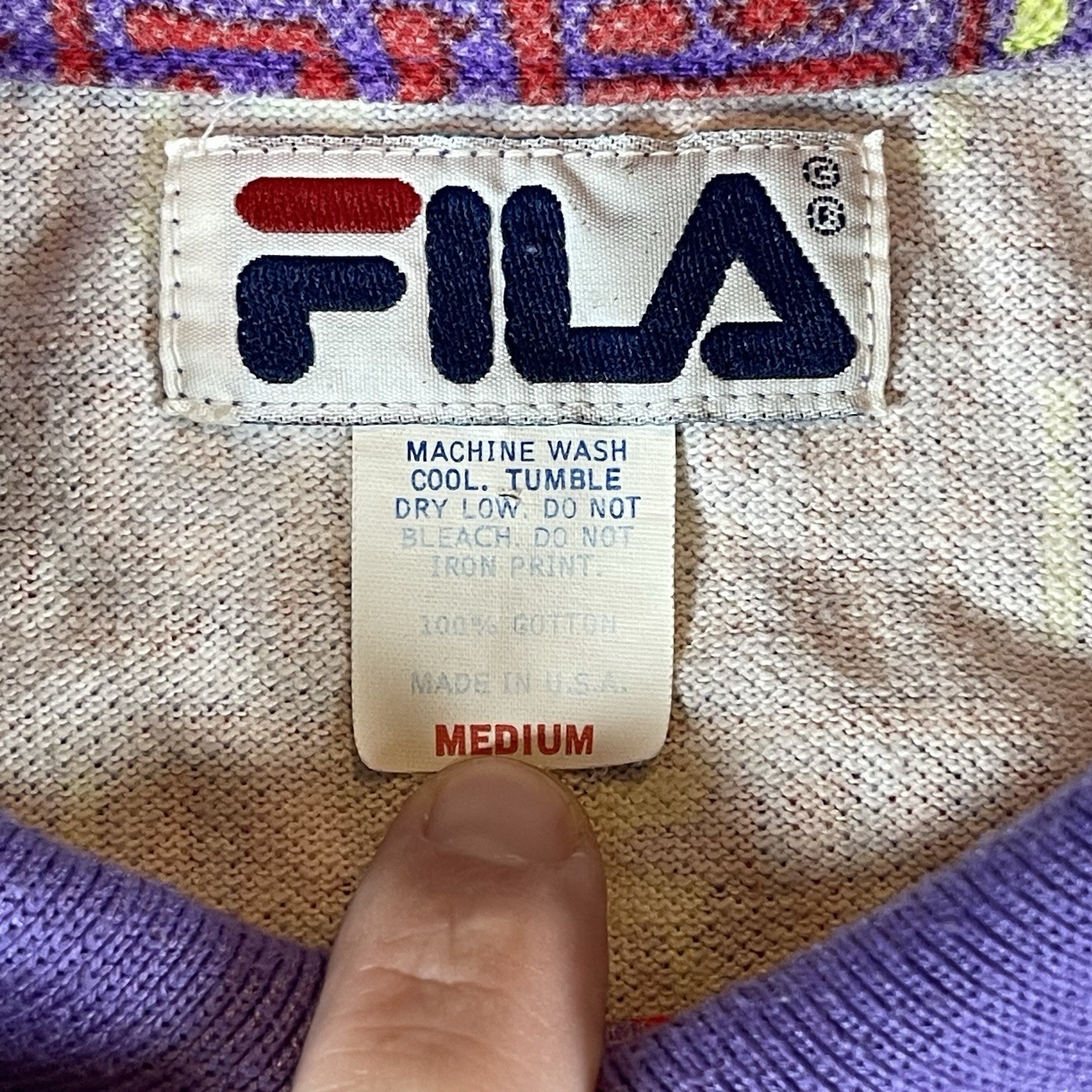 Vintage 90s Fila All Over Print Graphic Polo Shirt Mens Medium Made In USA gallery
