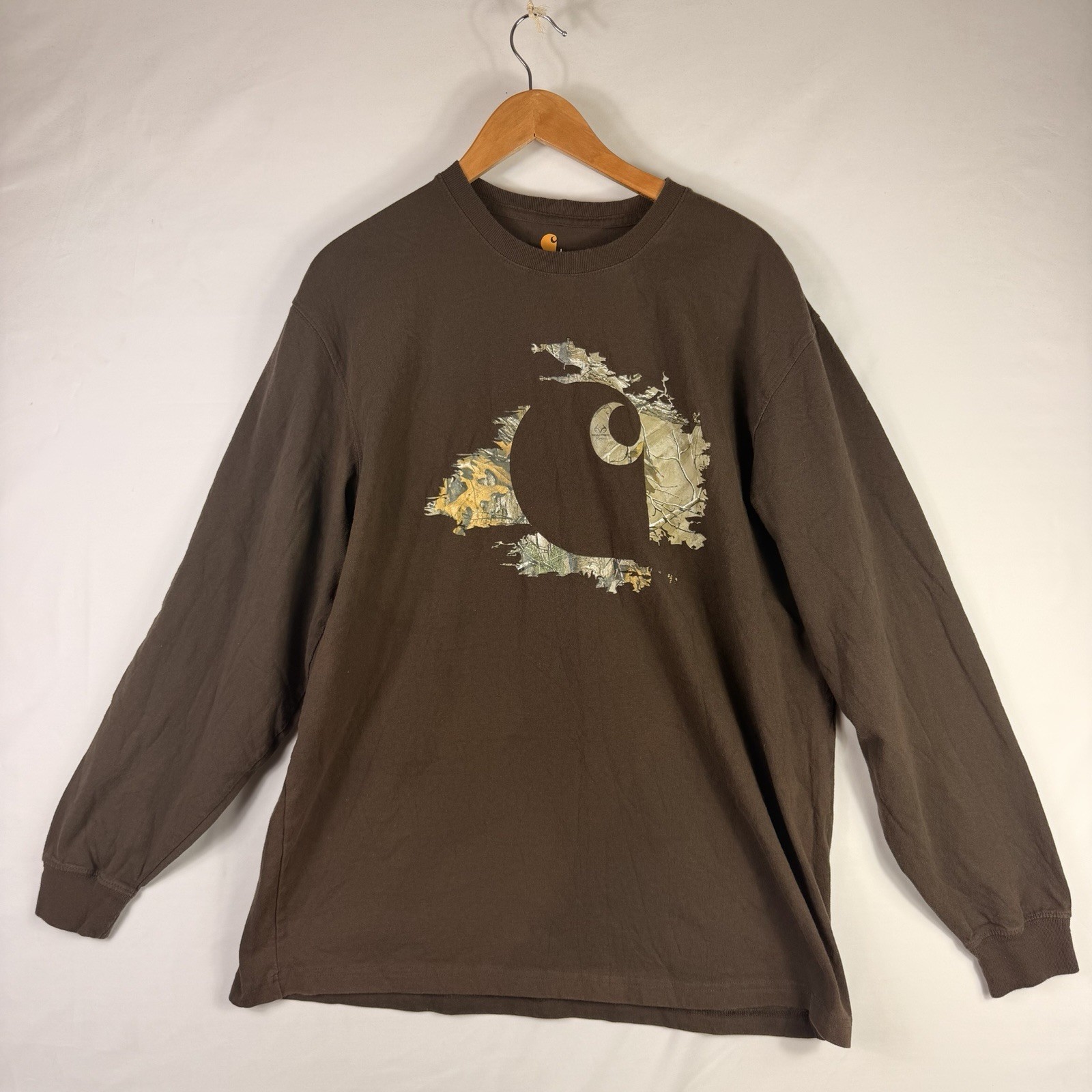 Carhartt Realtree Shirt Men’s L Brown Original Fit 100% Cotton Long Sleeve