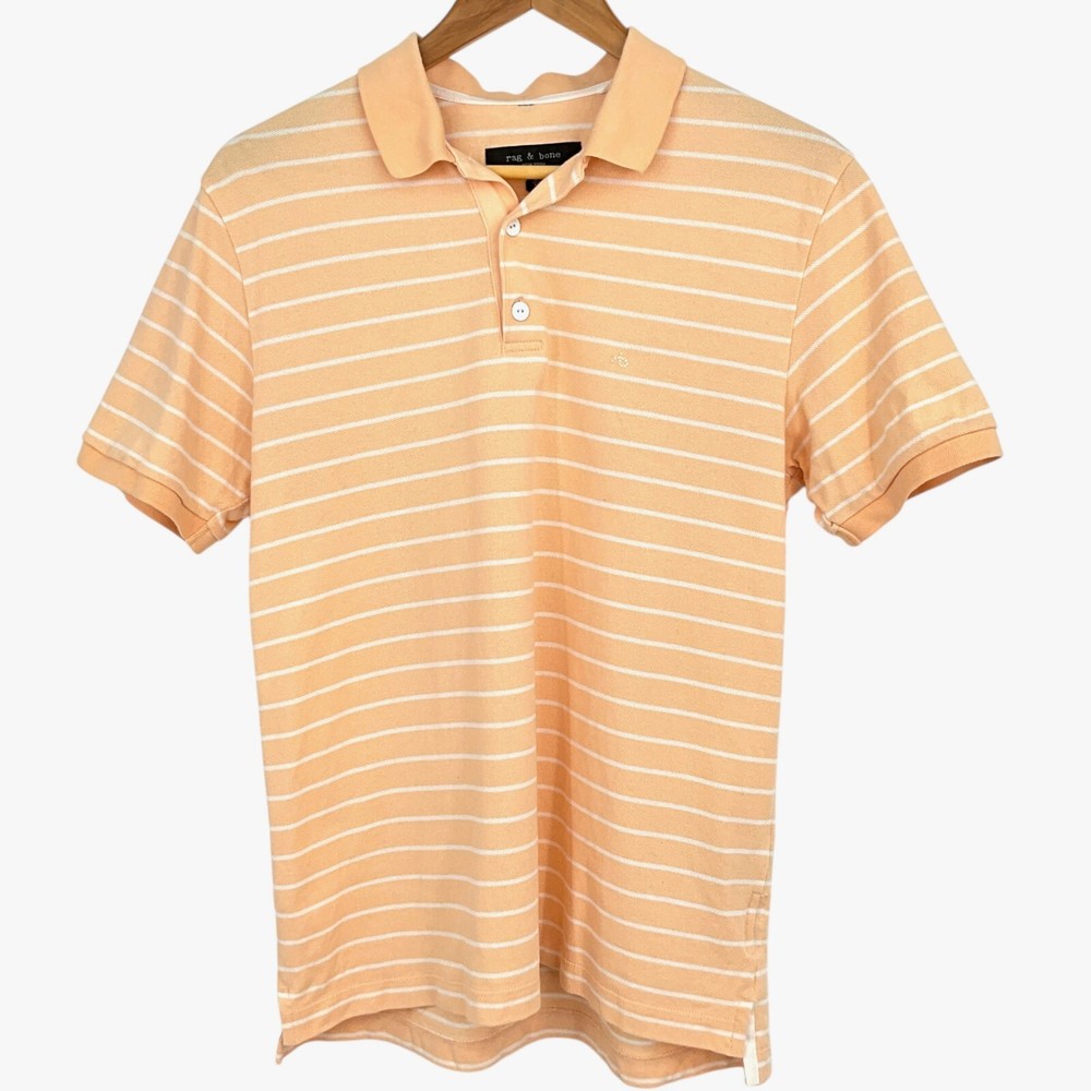 Rag & Bone Size M Polo Shirt Orange Striped Short Sleeve Collared Cotton Blend