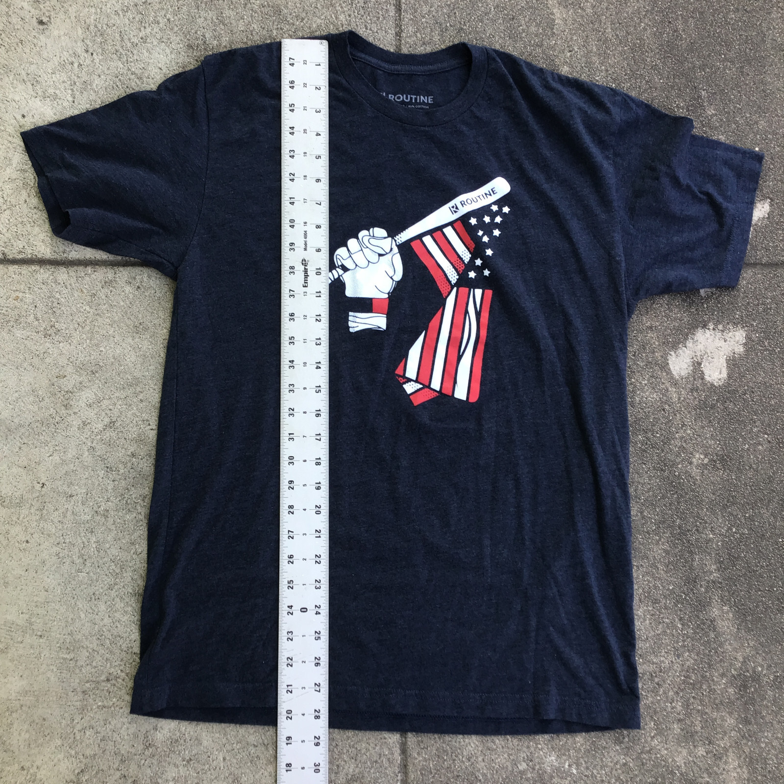 Routine Men Large Short Sleeve Shirt Blue Baseball Bat American Flag gallery