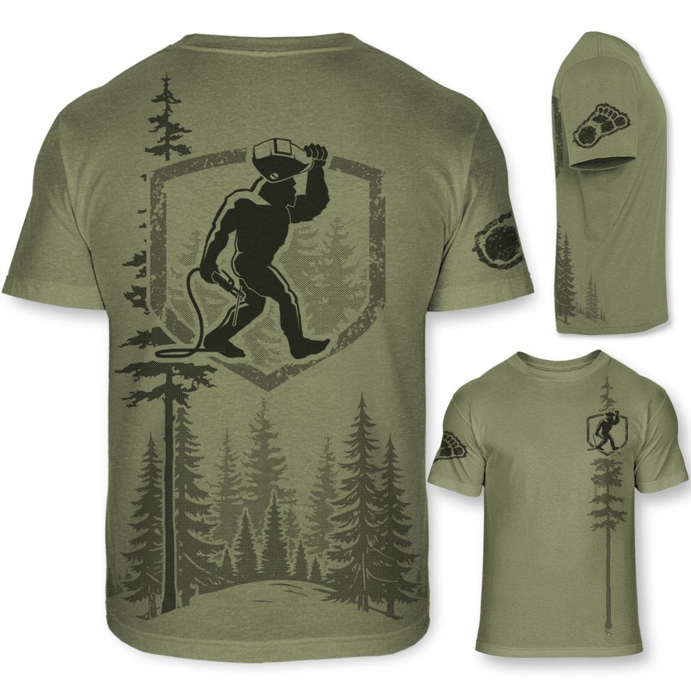 Bigfoot Welder T Shirt – Funny Sasquatch Welding – Soft, No-Feel Print – F202