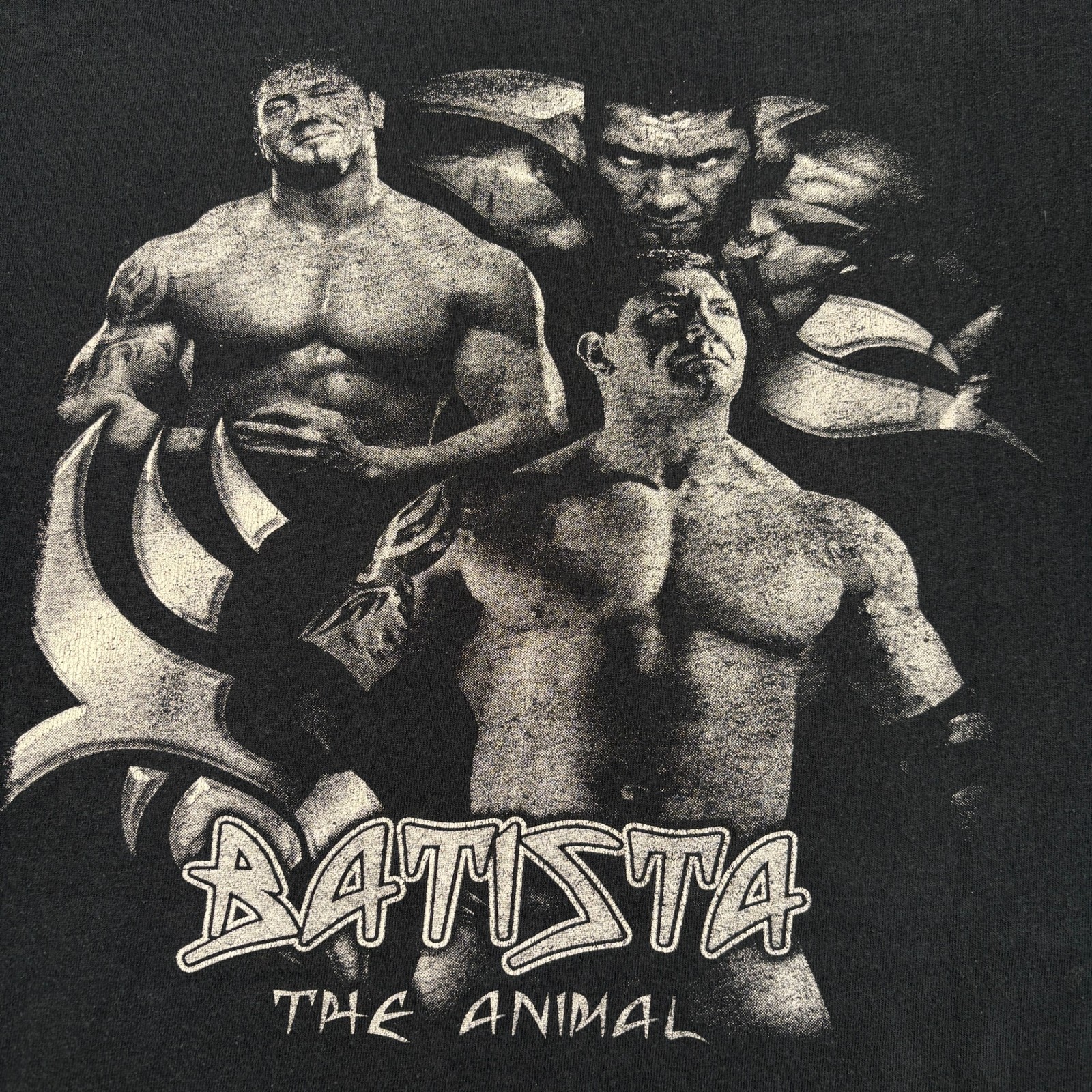Vintage 20s Fruit of the Loom Batista The Animal Wrestling T-Shirt Mens XL Black gallery