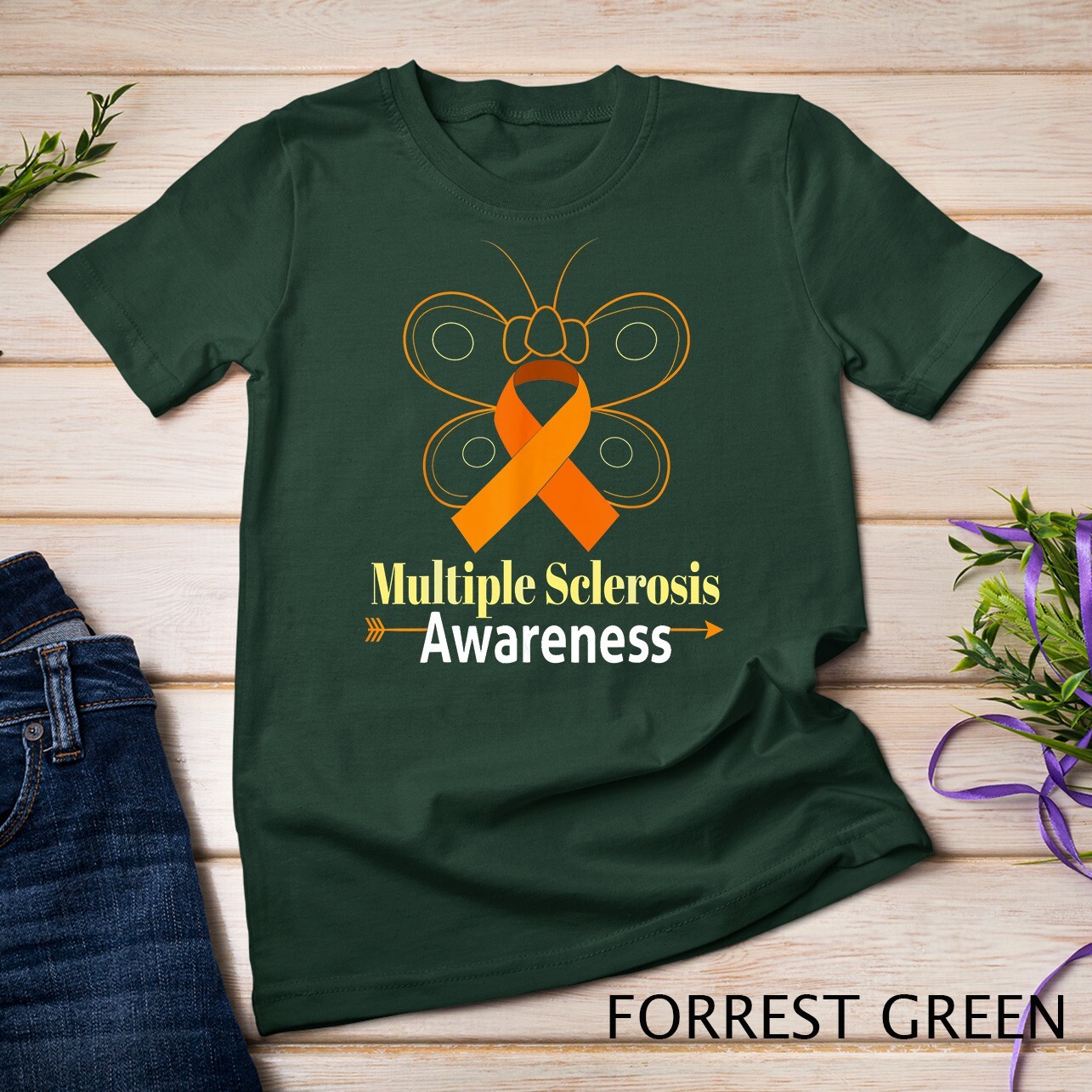 Butterfly Orange Ribbon Multiple Sclerosis Awareness Unisex T-shirt gallery