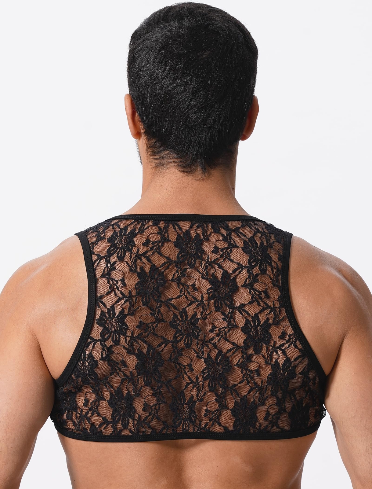 Men's Sissy Lace Muscle Tank Floral Crop Top Semi Transparent Sheer Mesh Vest... gallery