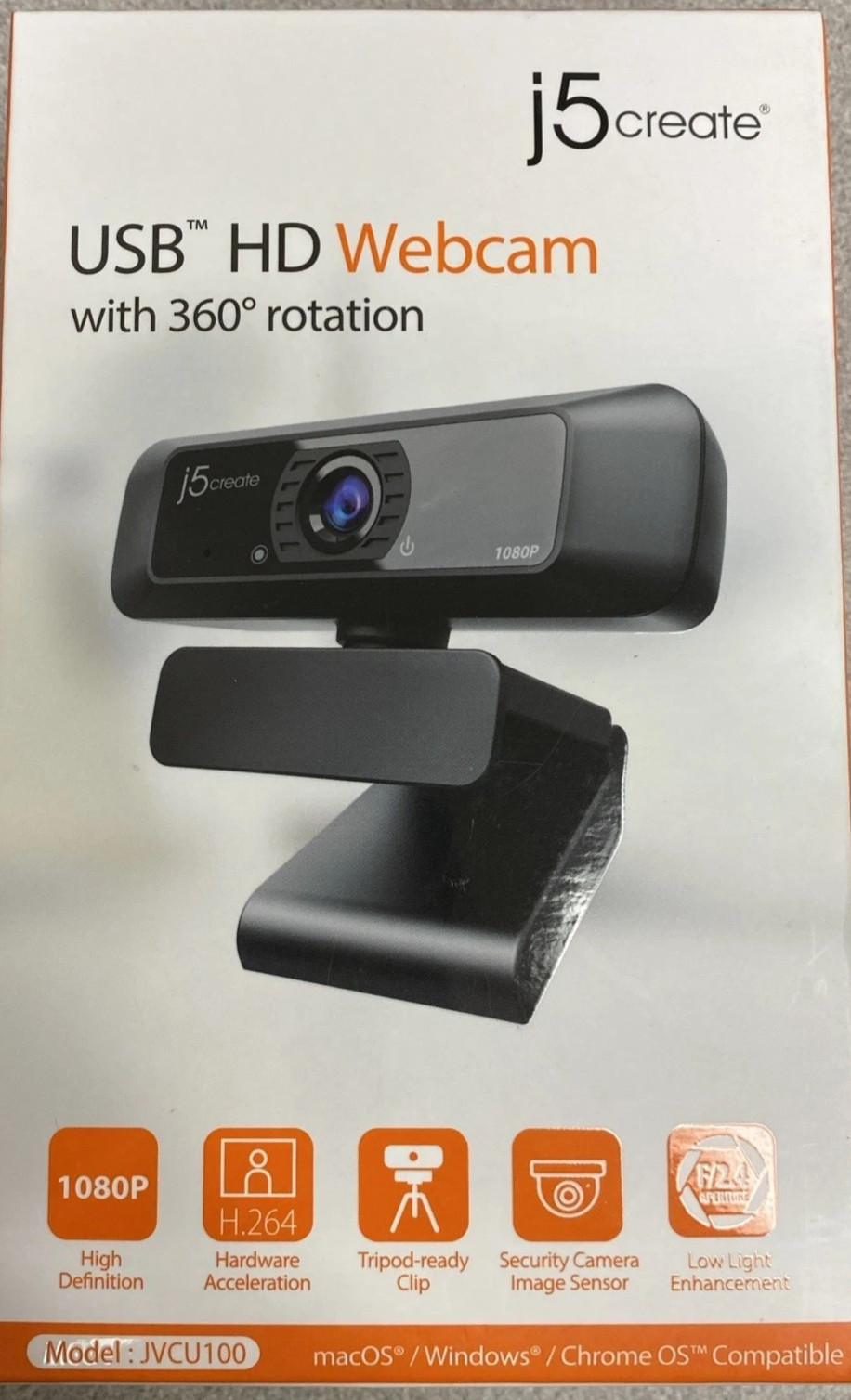 j5create USB HD Webcam with 360° Rotation Black sealed new