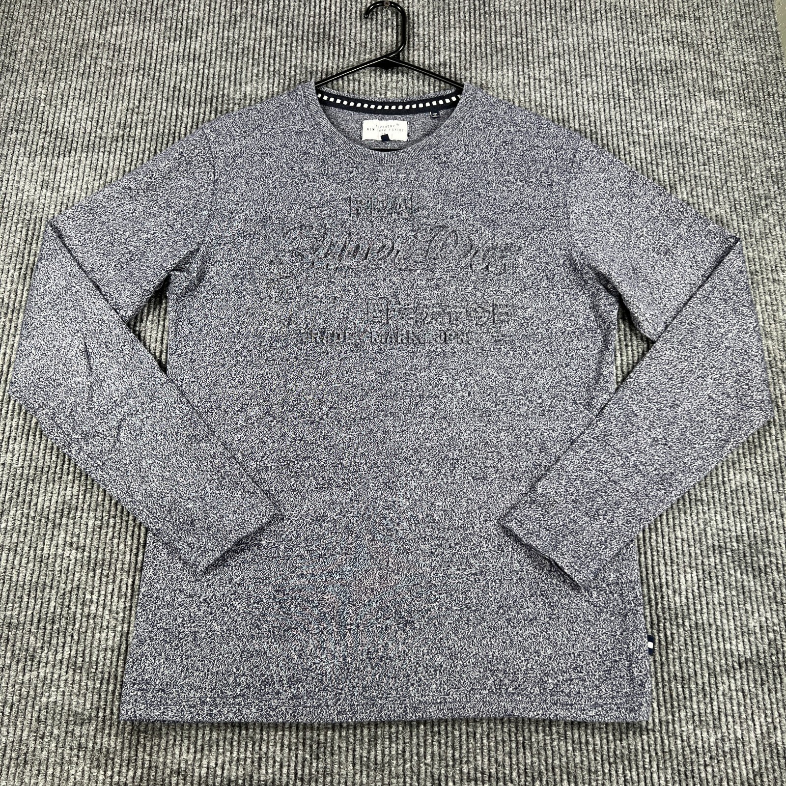 Superdry Shirt Mens Large Blue Long Sleeve Embossed Crew Neck Designer Casual gallery