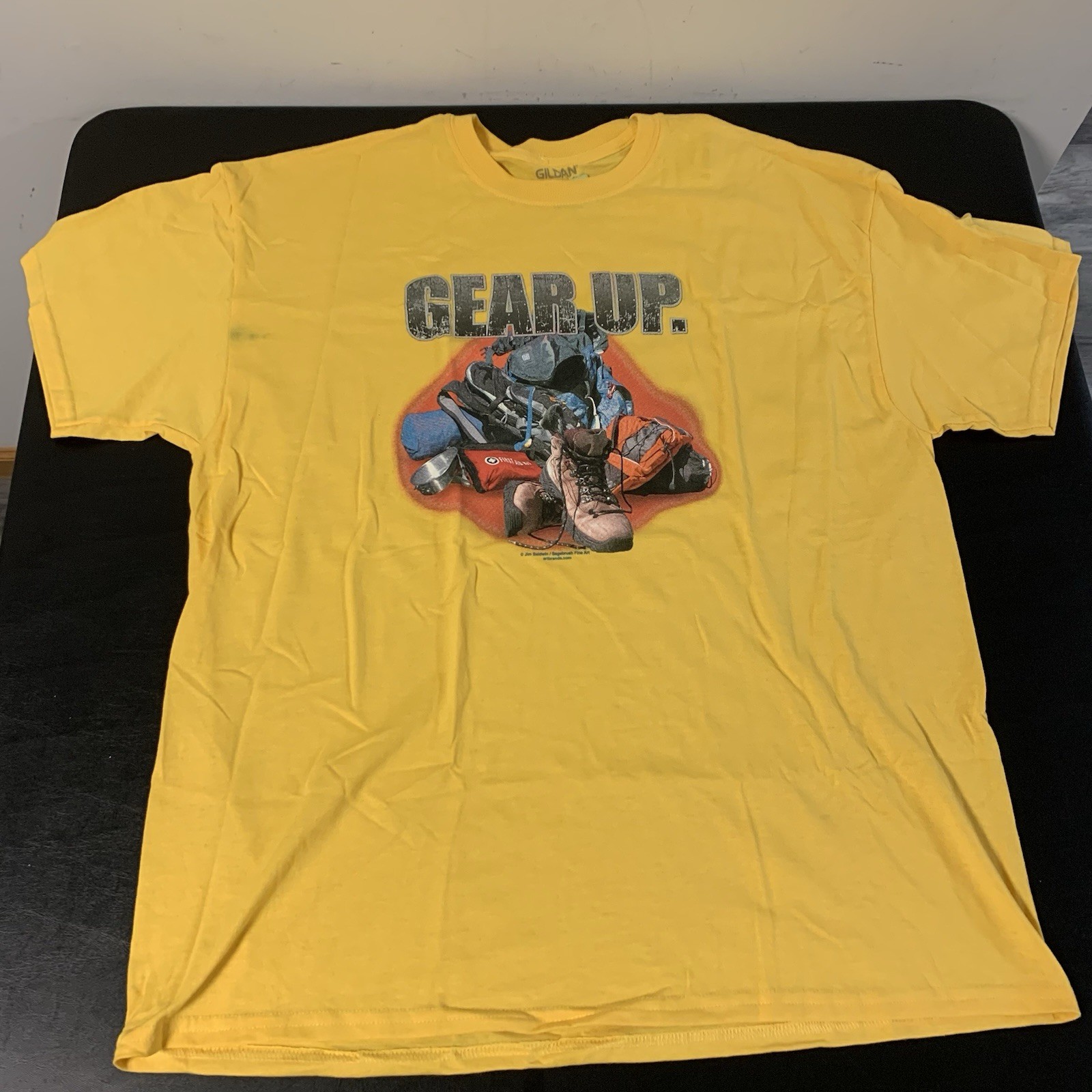 Gildan Gear Up. Hiking Camping Outdoors Yellow Graphic T-shirt Men’s Size XL gallery