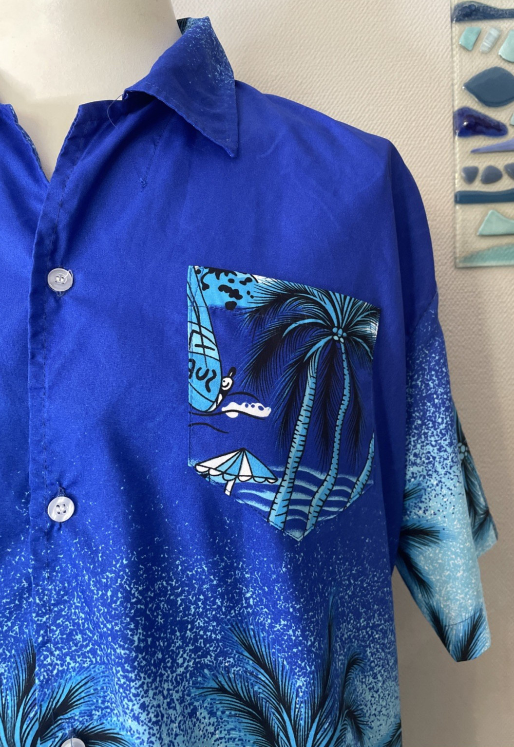 Beach & Palm Tree Hawaiian Shirt Fight The Wolf Men's Summer Shirt Size XL gallery