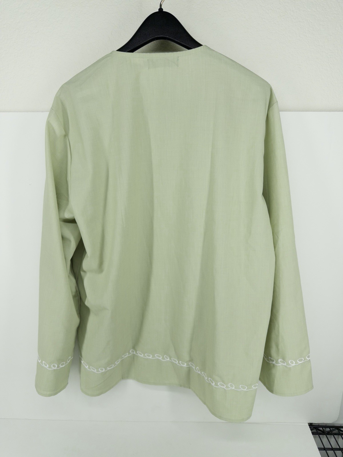 JoZorro Mens Linen V Neck Henley Caftan Tunic Embroidered Shirt L Green Large gallery