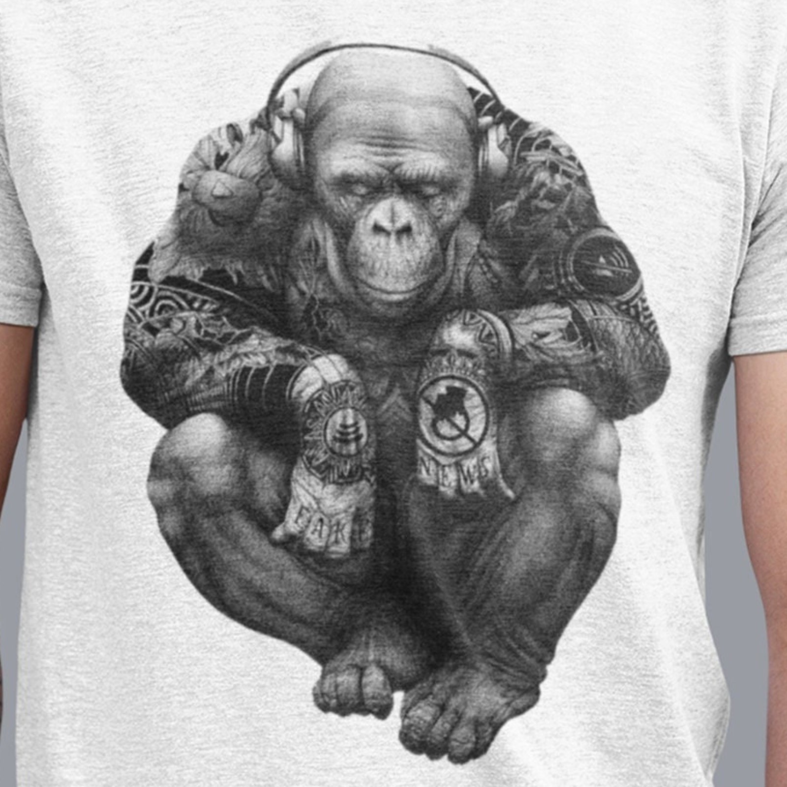 #34 Cool Monkey Tee, Music Gorilla Men's Graphic TShirt, Army Animal Print, Funn gallery