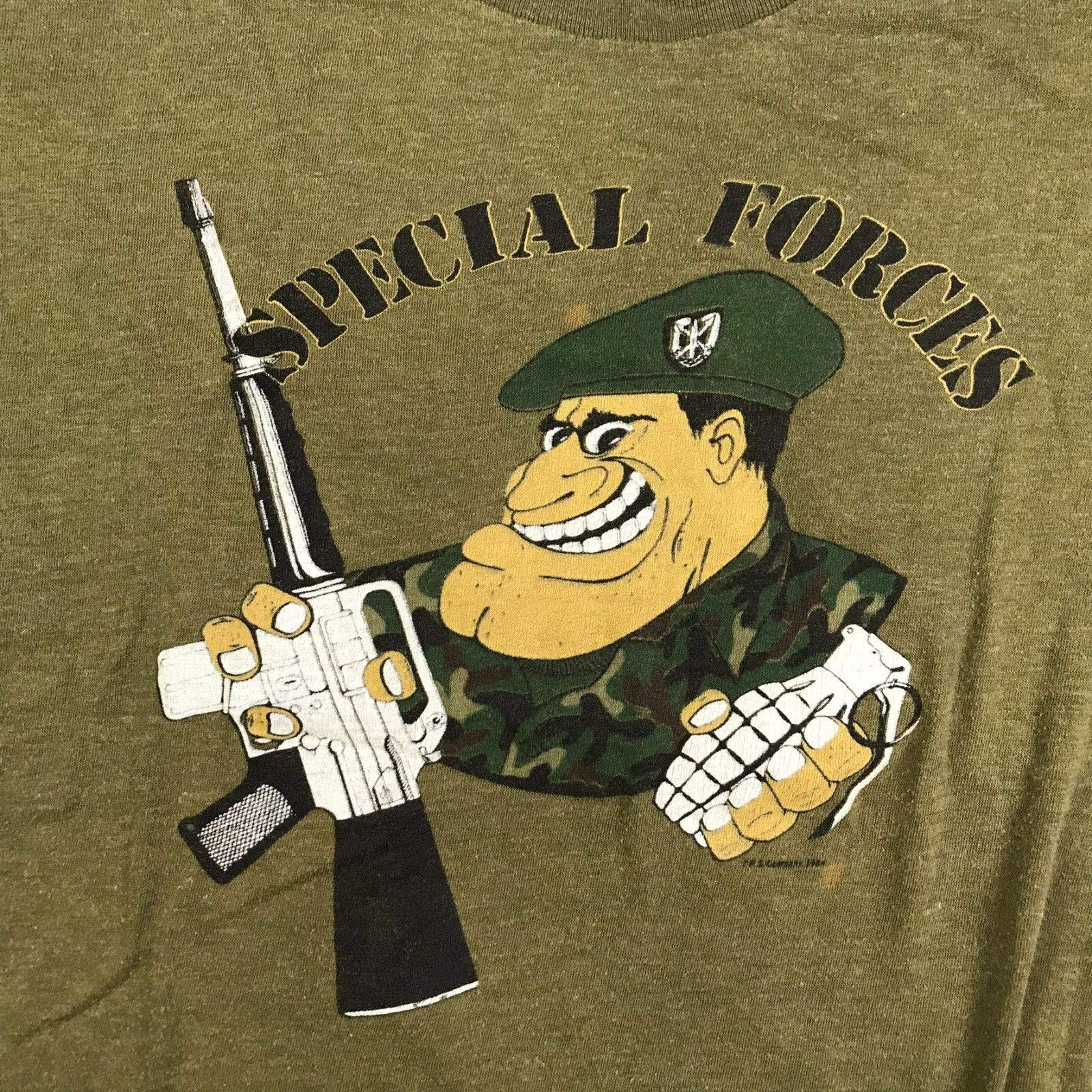 US Army Special Forces Commando Military Graphic Shirt Size 18-20 Vintage 80s