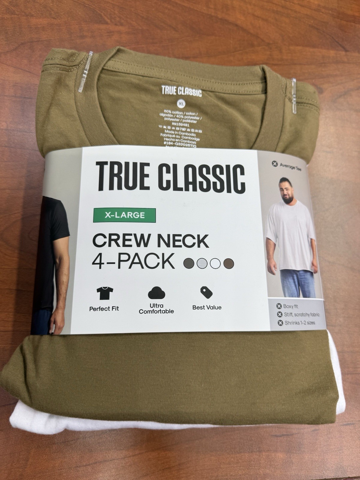 True Classic 4 Pack Crew Neck Men’s Tees Size XL - Green/Grey/White/Dessert gallery