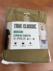 True Classic 4 Pack Crew Neck Men’s Tees Size XL – Green/Grey/White/Dessert