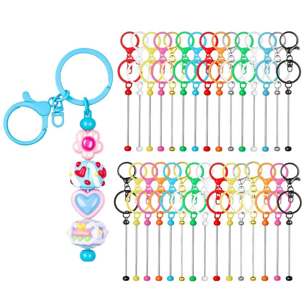 30pcs Beadable Keychains Keychain Bulk kit Cute Blank Bead Keychain Strip DIY…