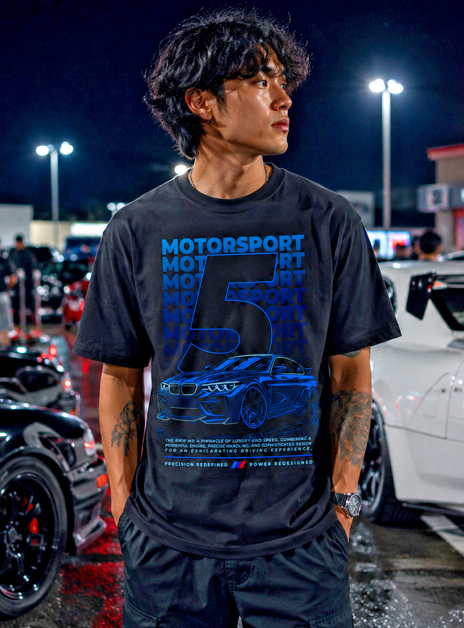 BMW M5 Motorsport Graphic T Shirt JDM Car Meet Racing Streetwear Black Tee gallery