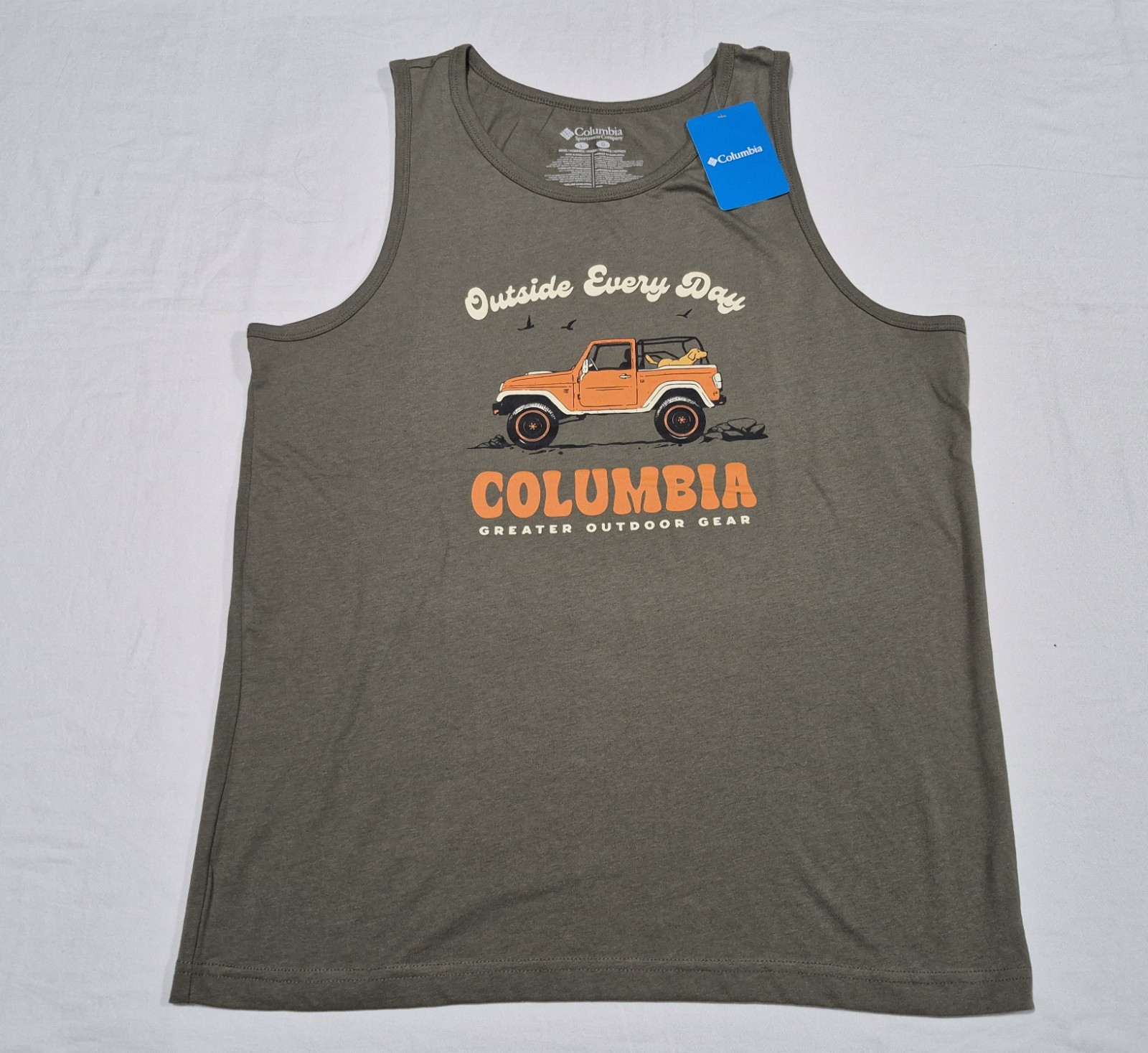Columbia Men’s Outdoor Graphic Tank Top Olive green Sleeveless Sports SZ Large