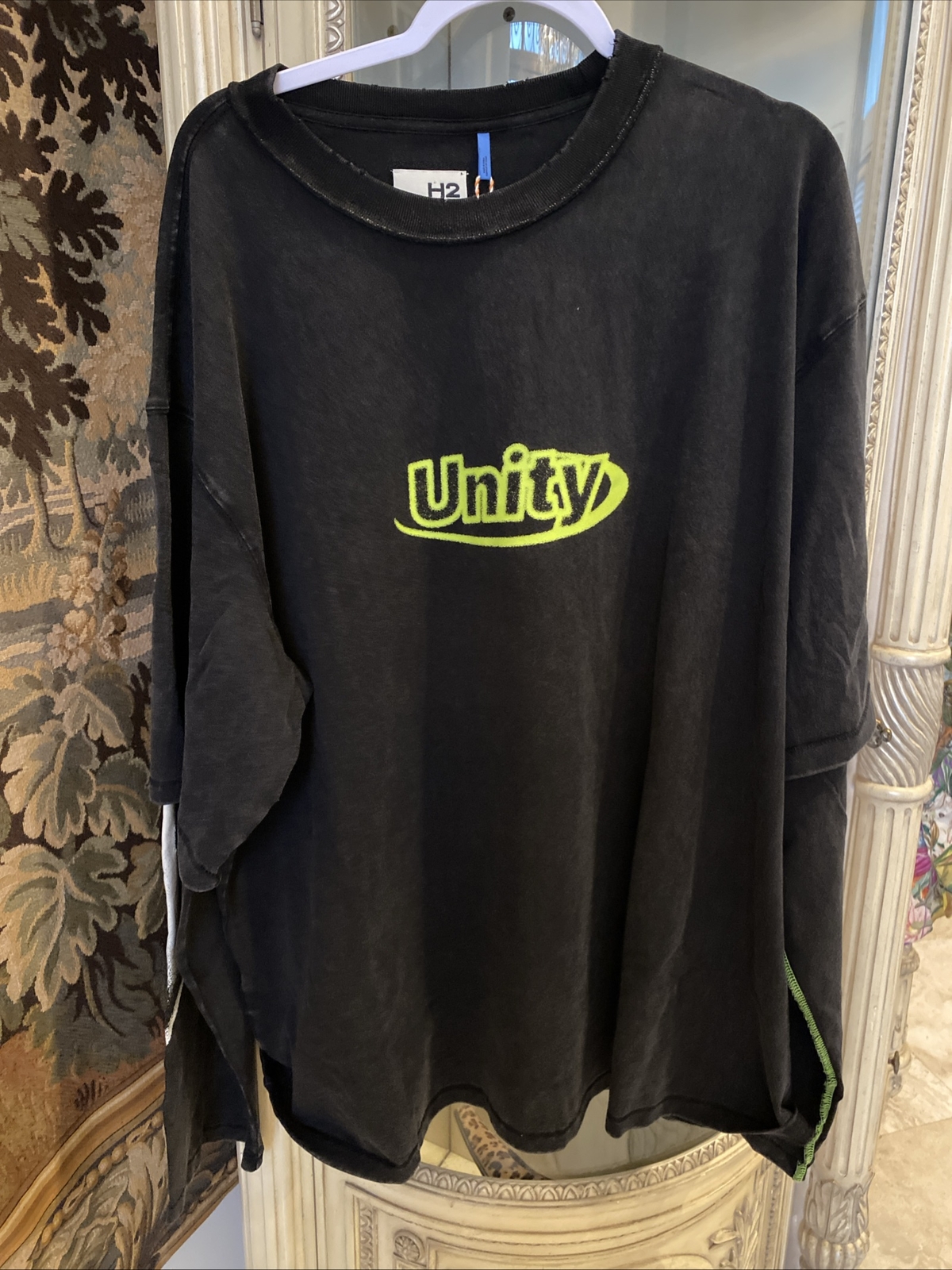 Heron Preston H2 Men’s Large Unity Oversized Long Flames Sleeve T-Shirt BlackNWT