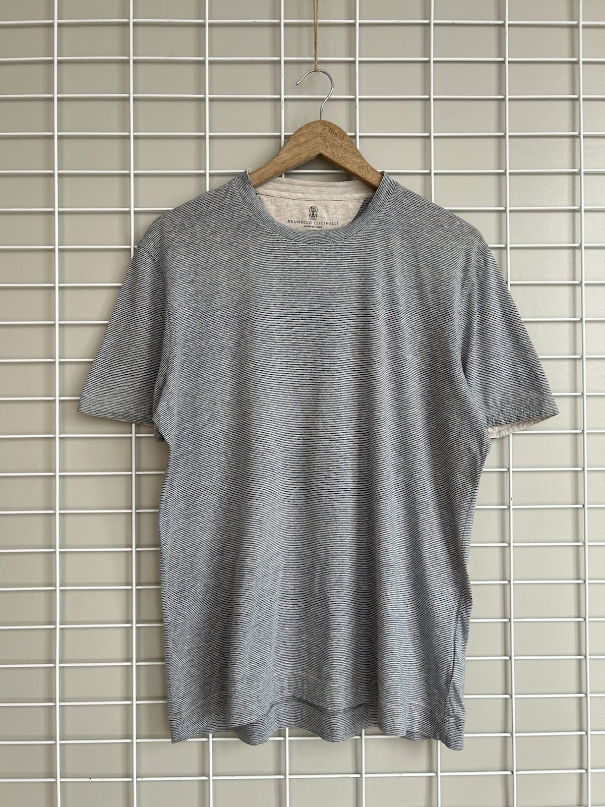 Brunello Cucinelli Striped Cotton/Linen T-Shirt Mens Size L Gray Short Sleeve gallery
