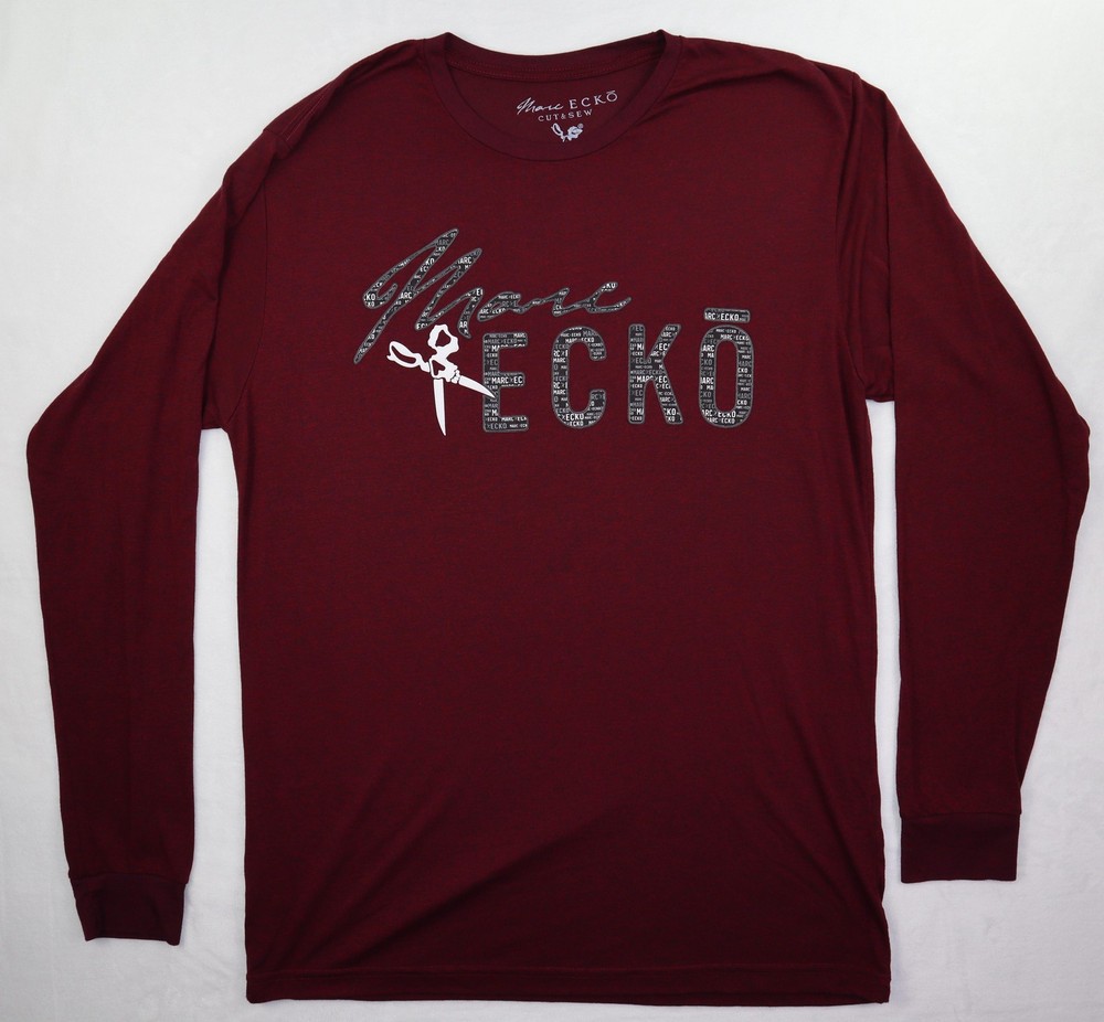 Marc Ecko Shirt Men’s Large Wine Cut & Sew Long Sleeve Graphic Logo Crewneck Tee
