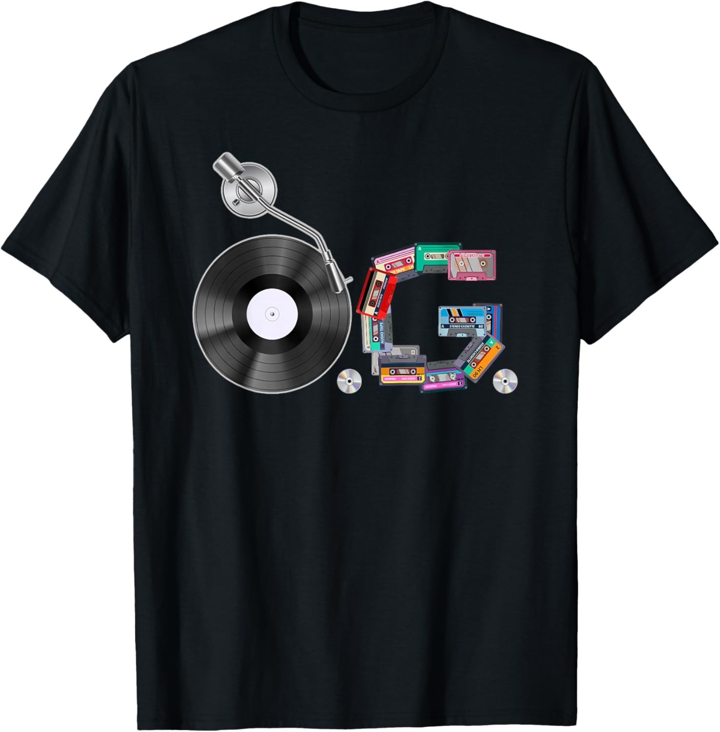 Old School OG Hip Hop Head Vinyl_ CDs_ Tapes 80s 90s Retro T-Shirt gallery