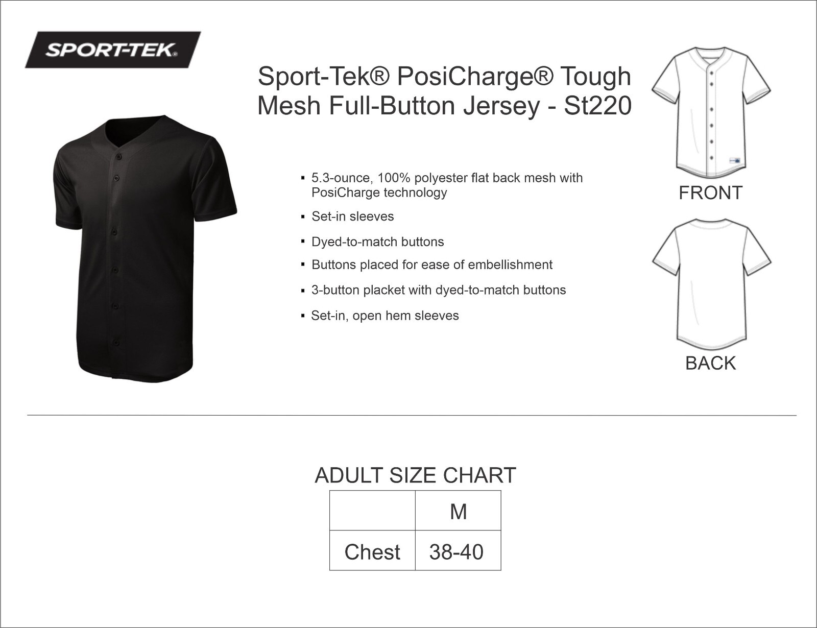 Sport-Tek® PosiCharge® Tough Mesh Full-Button Jersey - St220 gallery