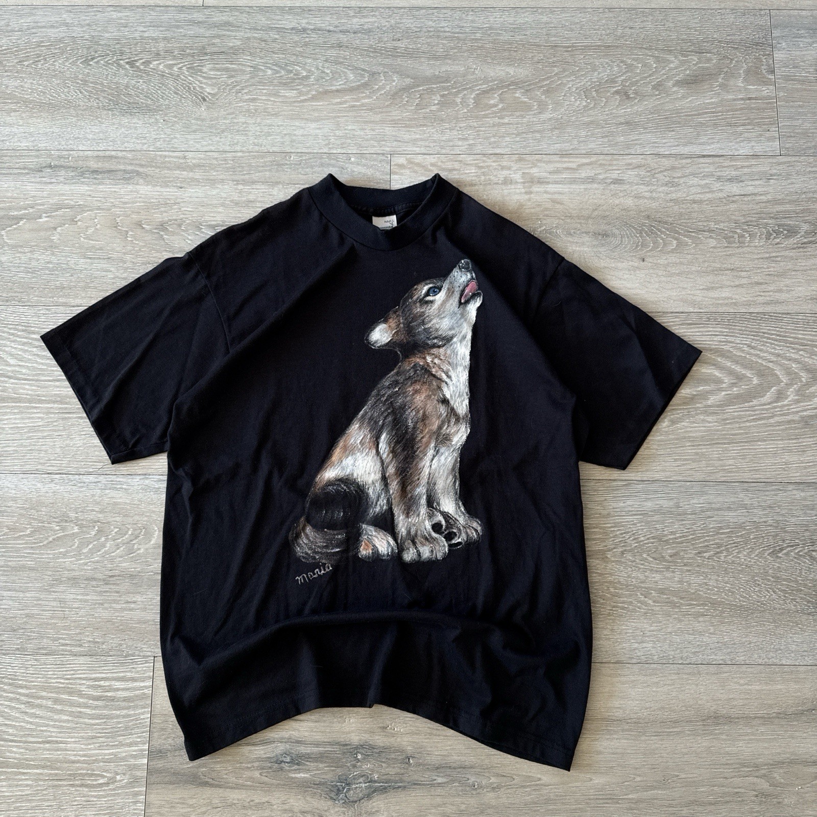 Augusta Sportswear VTG Black T-Shirt Graphic Wolf Print Single Stitch Sz L Adult gallery