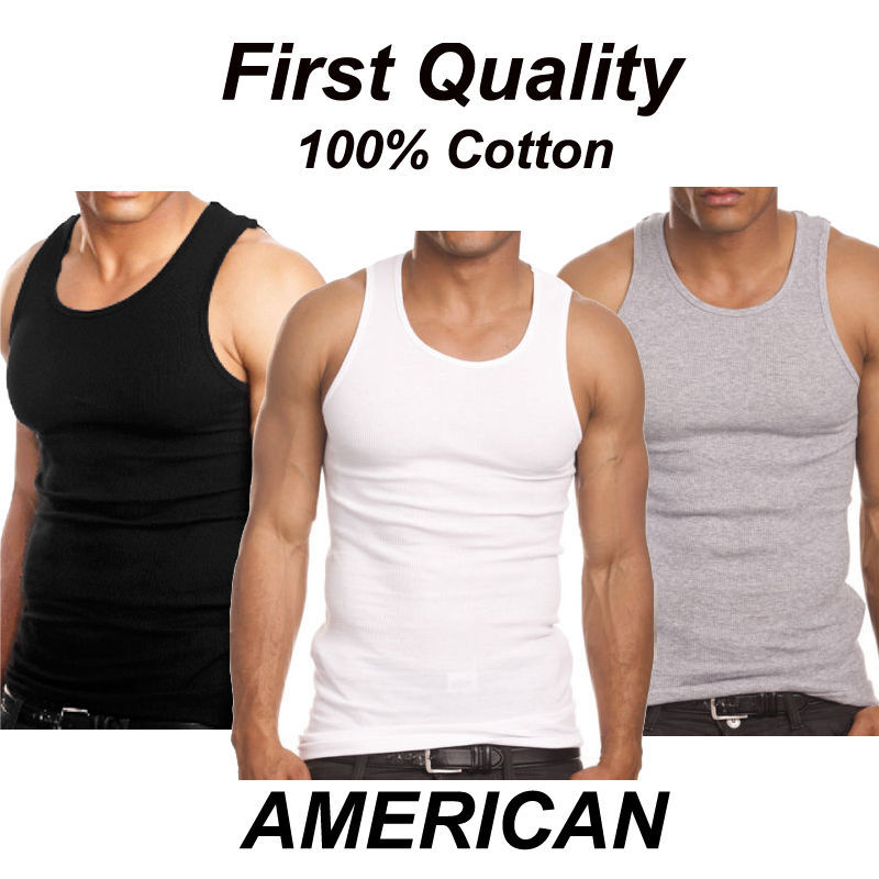 New 3 Piece Mix Pack Men's Plain Ribbed Tank Top A-Shirt Undershirt 100%Cotton gallery