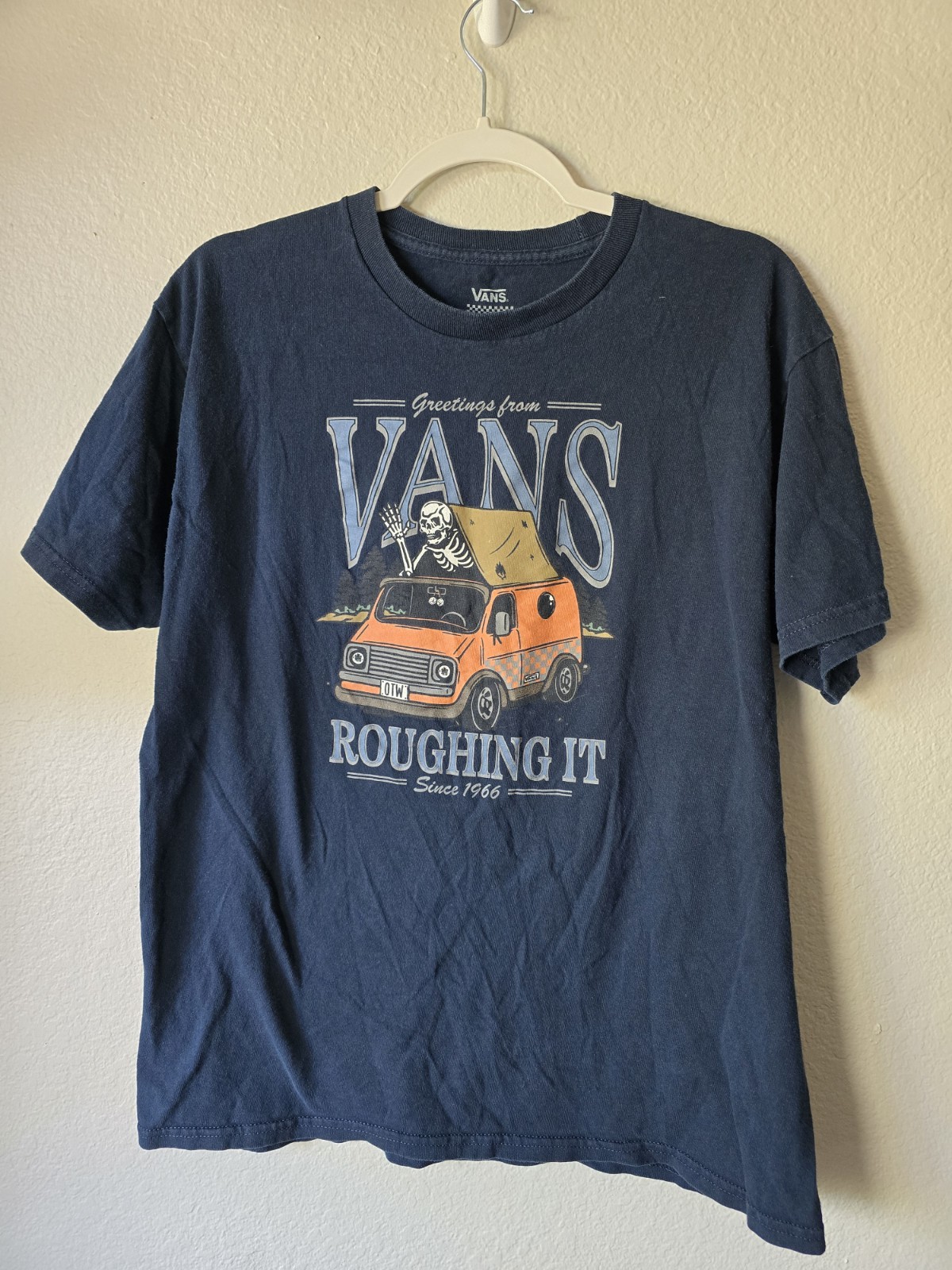 Vans "Roughin It Since 1966" Short Sleeve T-Shirt in Navy Blue Size LARGE gallery